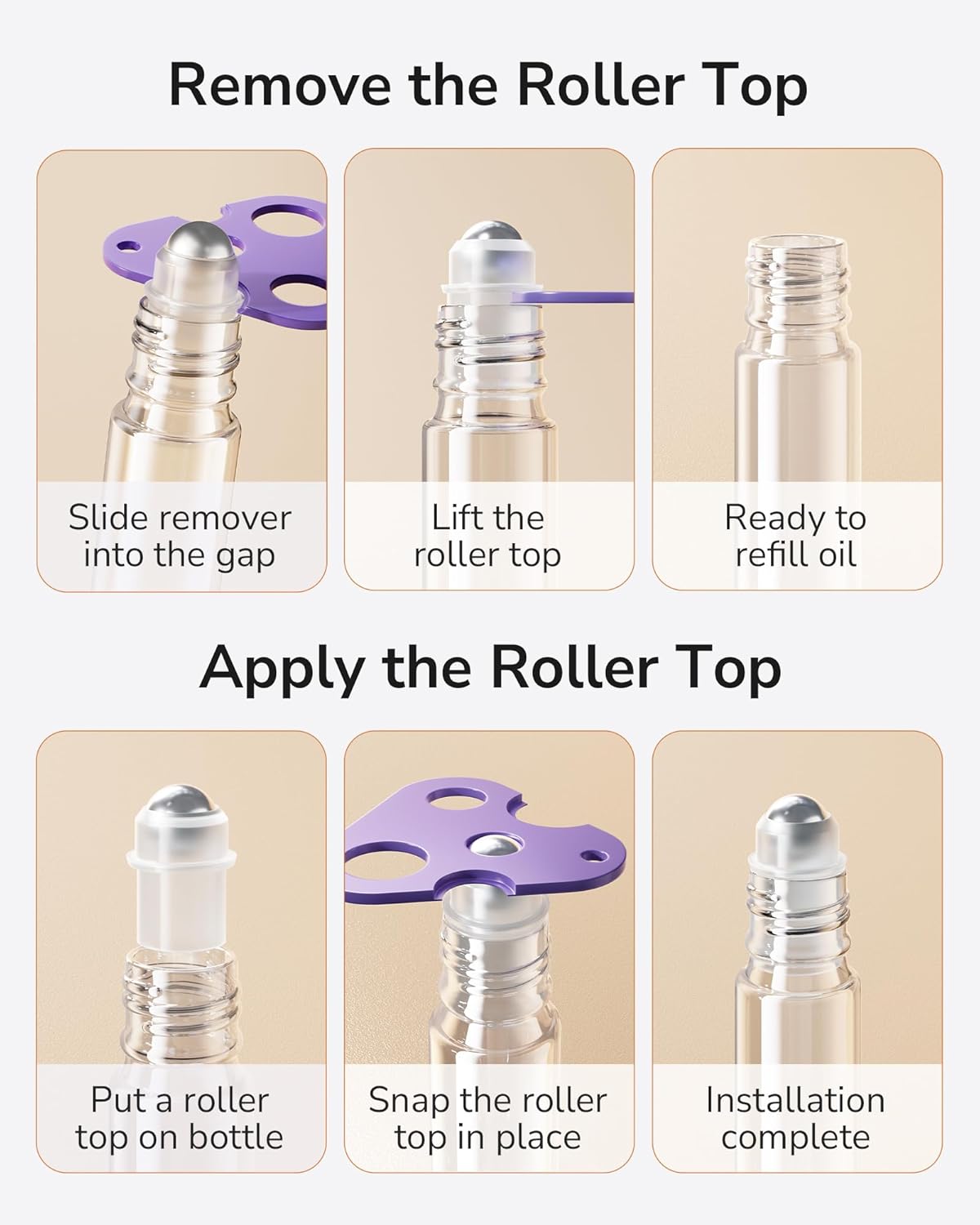 ULG 24-Pack Essential Oil Roller Bottles 10ml, Empty Bottles with Stainless Steel Roller Balls and Waterproof Labels, Clear Roller Balls For Essential Oils