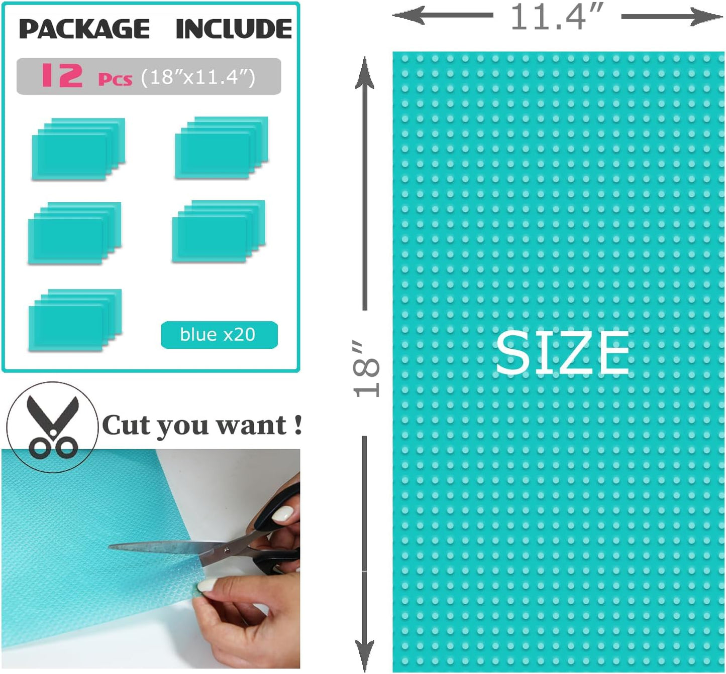 8Pcs Refrigerator Liners, Washable Fridge Liner Mats Covers Pads for Glass Shelf Cupboard Cabinet Drawer Home Kitchen Accessories Organization (Blue)