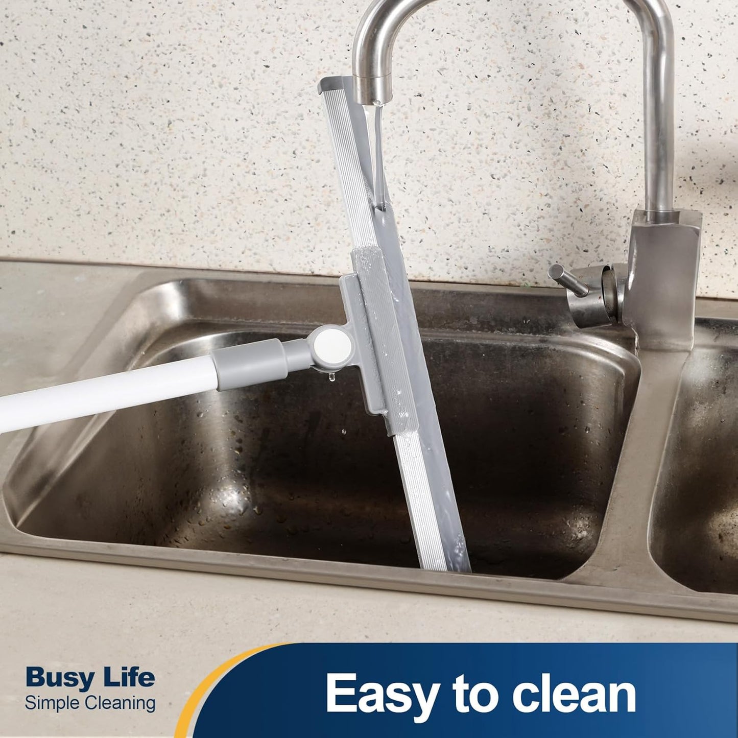 Yocada Rubber Floor Squeegee Broom TPR Blade Adjustable Scrubber Squeegee Household Broom for Shower Bathroom Kitchen Home Tile Pet Hair Fur Floor Marble Glass Window Water Foam Cleaning 53.15"