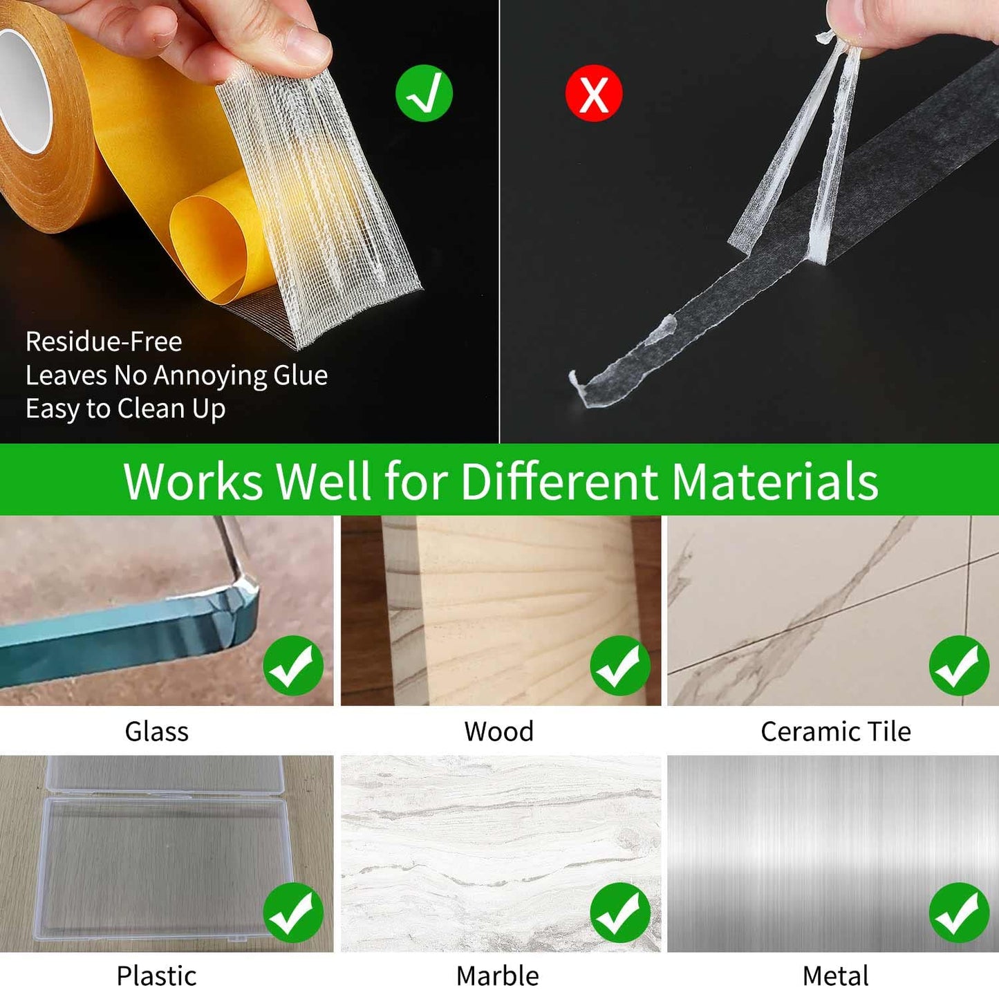 Double Sided Tape Heavy Duty, 0.79" x 33FT(10m), Universal High Tack Strong Wall Adhesive with Fiberglass Mesh, Super Sticky Resistente Clear Tape, Easy Use Mounting Tape School Supplies