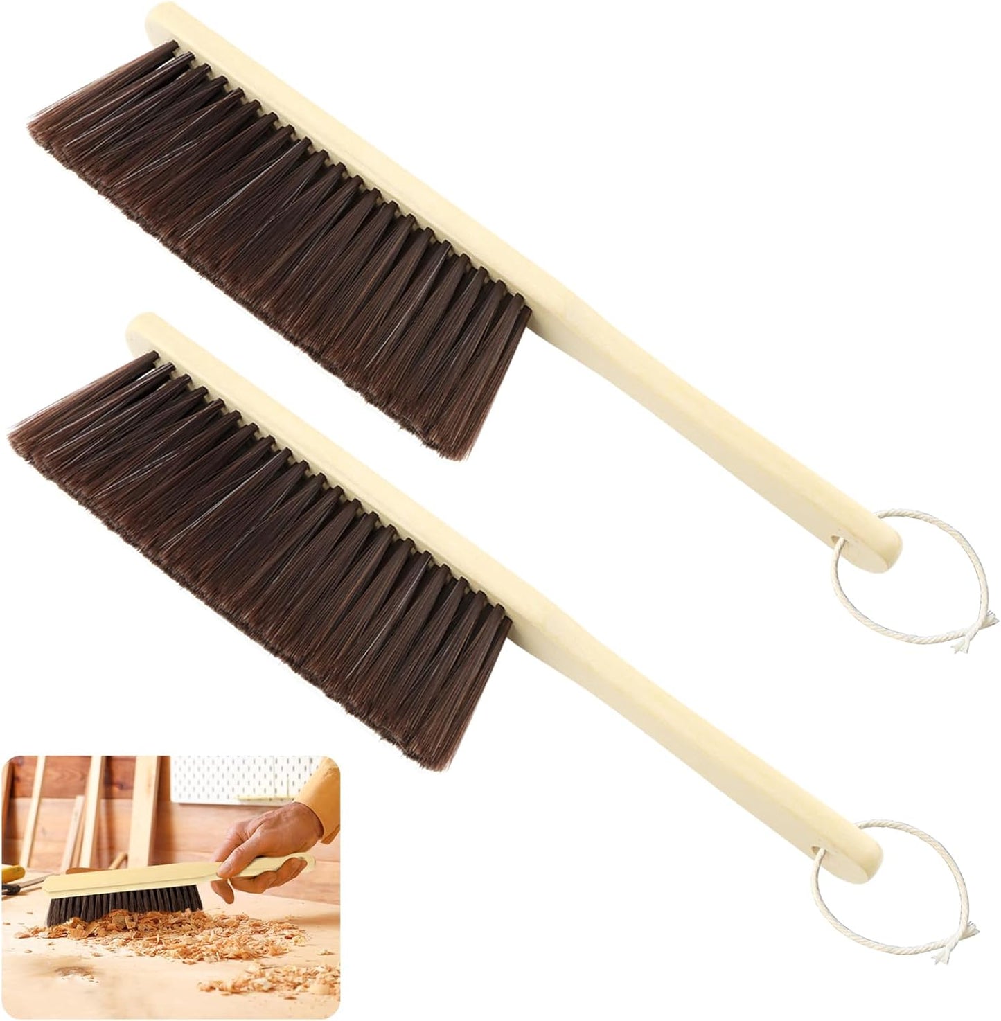 2 Pieces Hand Brushes for Cleaning Long Handle,Wooden Dust Brush Plastic Bristles,Soft Bristle Broom,Bench Brush Shop Brush,Rug Brush,Drafting Brush,Wood Dish Brush(Size:8.66x2.68 inches)