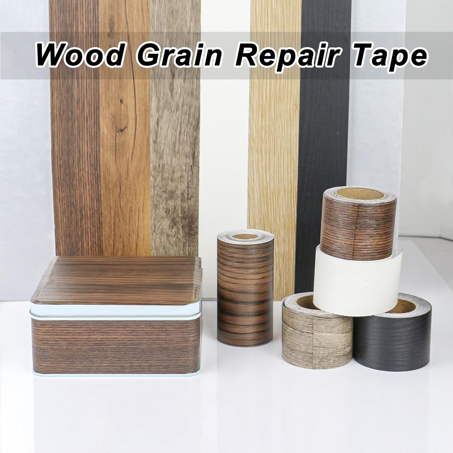 BOMEI PACK Wood Grain Repair Tape,Self Adhesive Repair Patch for Furniture, Floors, Cabinets, Windows, Doors, RV, Home Decor and DIY Projects (2, Grey Coffee)