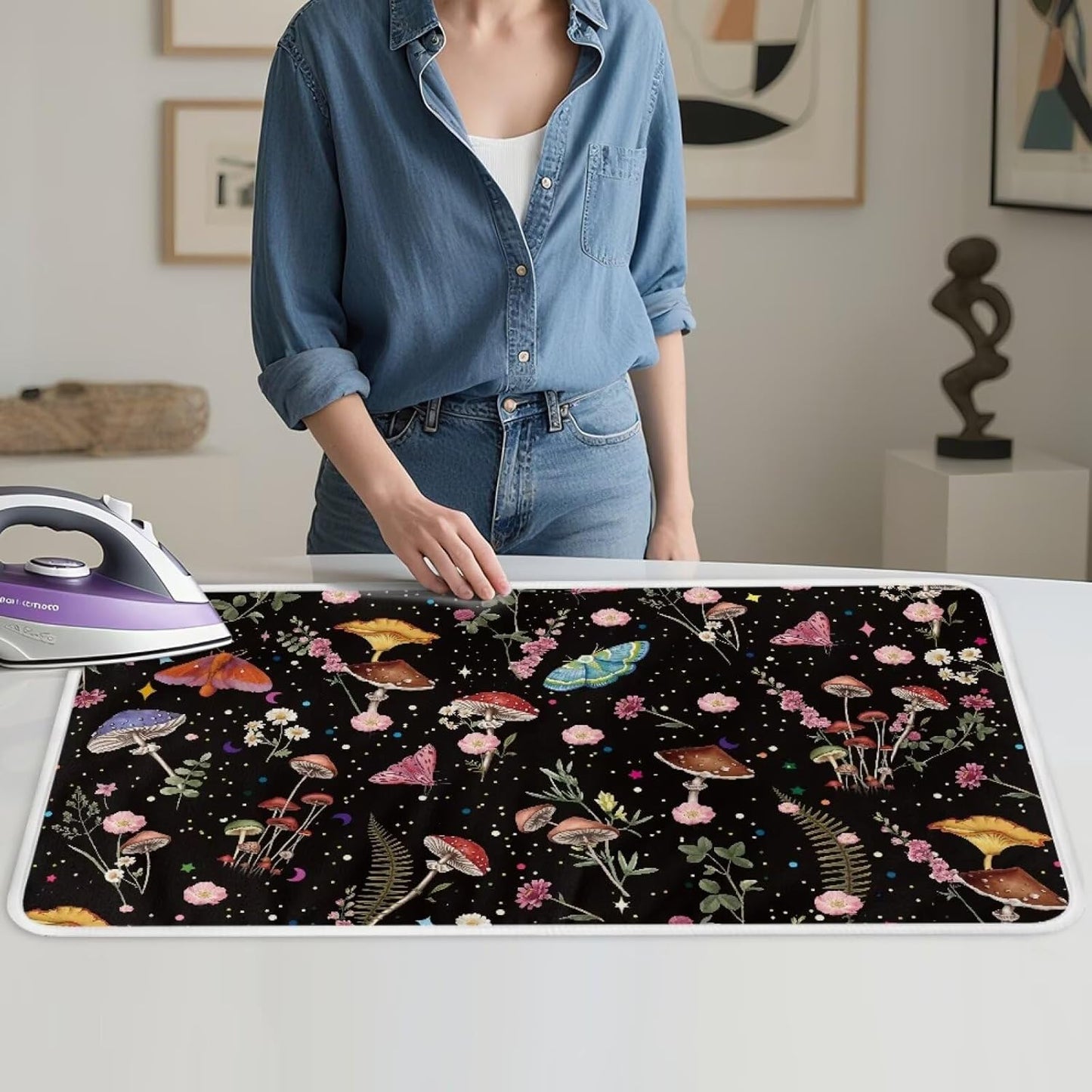 Mushroom Ironing Mat Portable Ironing Pad Blanket for Table Top Heat Resistance Travel Small 32 x 16 Inch Foldable Lightweight Iron Mats for Washer and Dryer