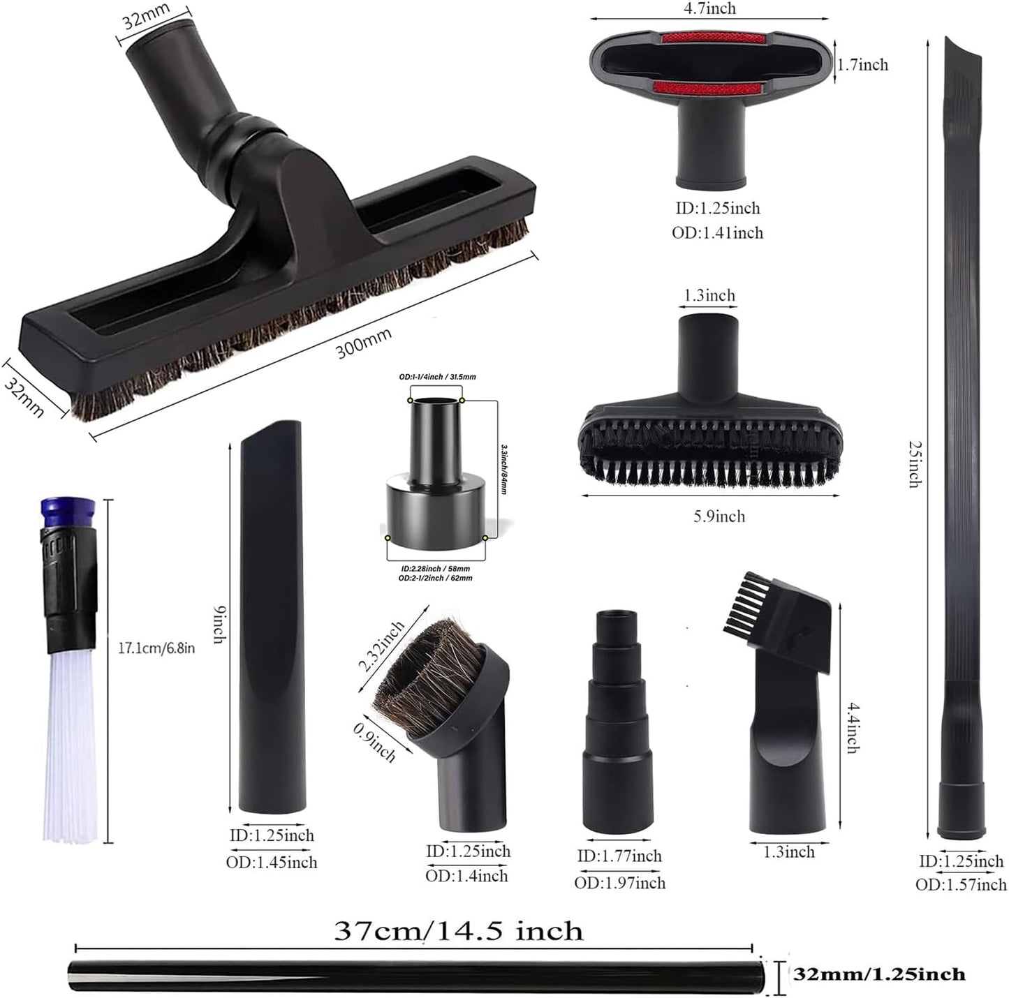 12 Pcs Universal Vacuum Attachments for Shop Vac Accessories, 1 1/4" to 2 1/2" Vacuum Cleaning Tools Kit, Dirt Remover for Home Air Vents Corner Pets Drawer Car Dusty Vacuum Brush Attachment