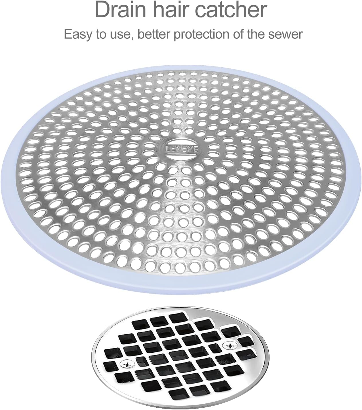 LEKEYE Shower Drain Hair Catcher | Strainer | Shower Stall Drain Cover | Bathroom Drain Protector Stainless Steel and Silicone(Light Blue)