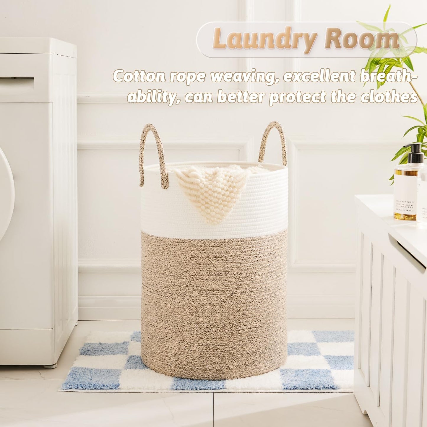 Laundry Basket,Woven Cotton Rope Laundry Hamper,40L for Decorative Storage of Dirty Clothes,Toys and Blankets in Bathroom,Baby Room and Living Room