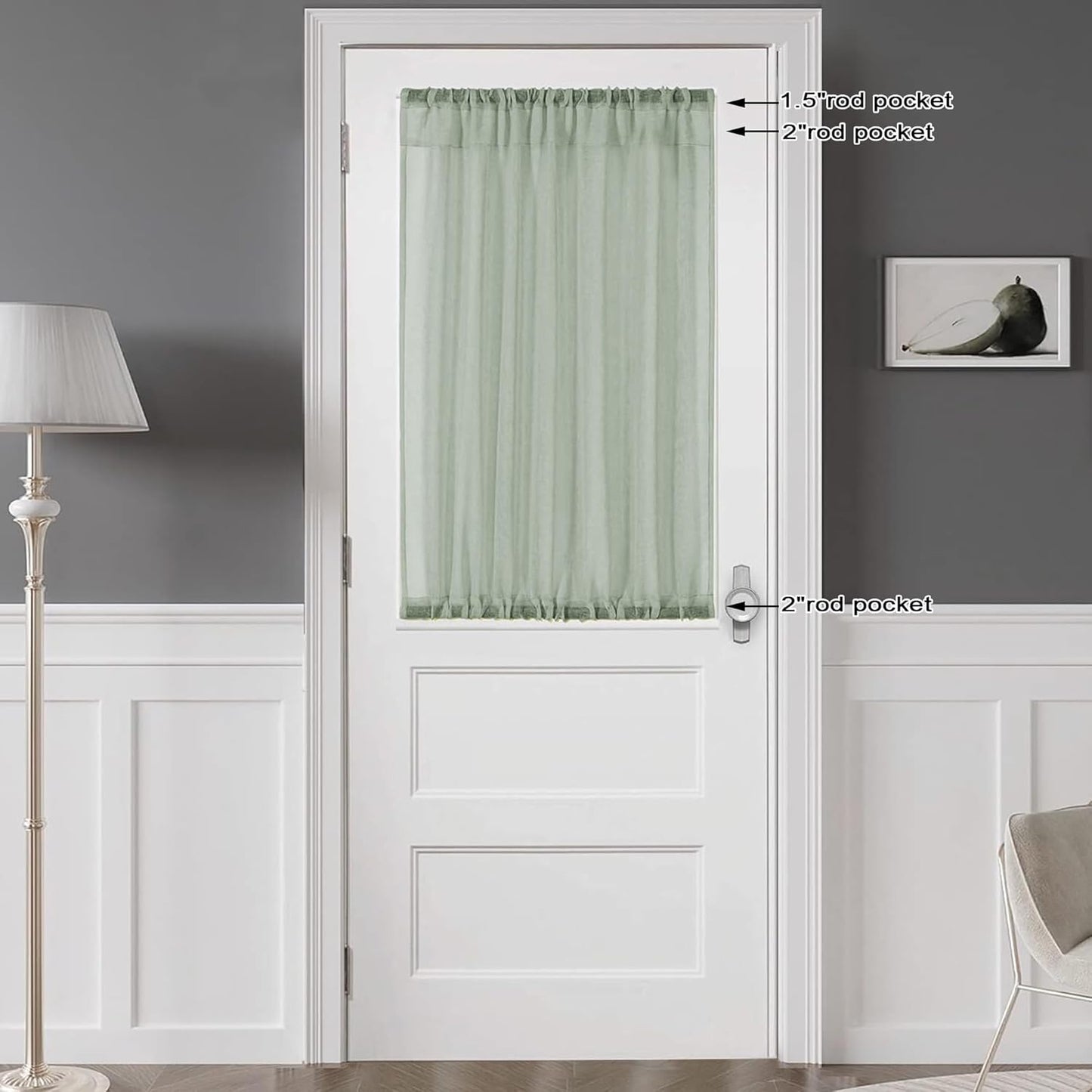 Chyhomenyc Sage Green Sheer Curtains 36 Inch Length, Short Voile Sheer Window Curtians for Small Window Bathroom Cafe Living Room, Set of 2, 42W x 36L inches, Rod Pocket,