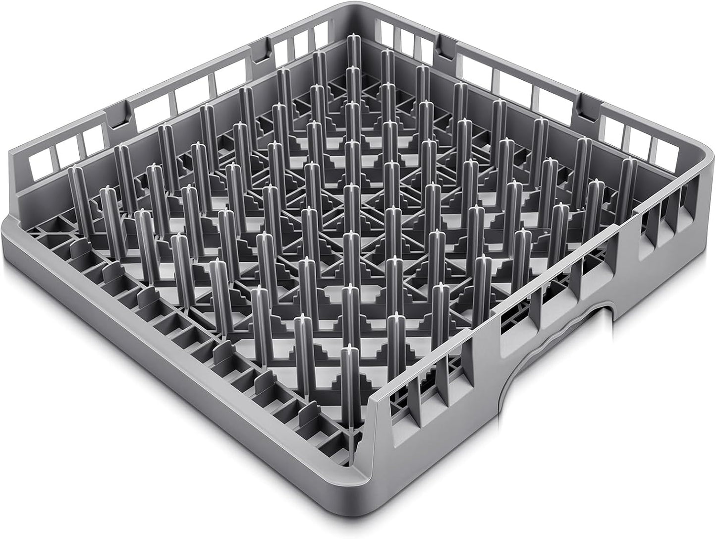 Commercial Dishwasher Tray Rack Polypropylene Full Size Flatware Rack for Bowls Plates Knives Forks Cups (19.7 x 19.7 x 3.97 Inch,Peg Dish Opening,Gray)