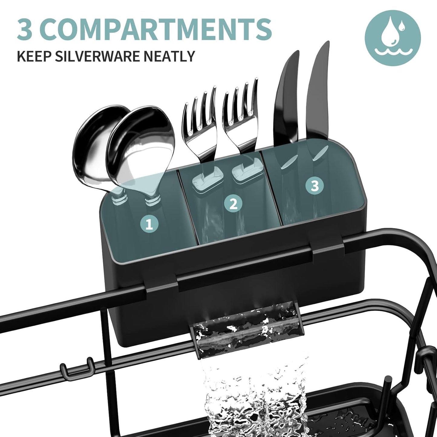 Dish Drying Rack for Kitchen Counter, Large Dish Racks with Drainboard, Kitchen Sink Dish Strainer Rack, Countertop Dish Drainer Rack with Cup & Utensil Holders, Dish Dryer Rack Large Size Black