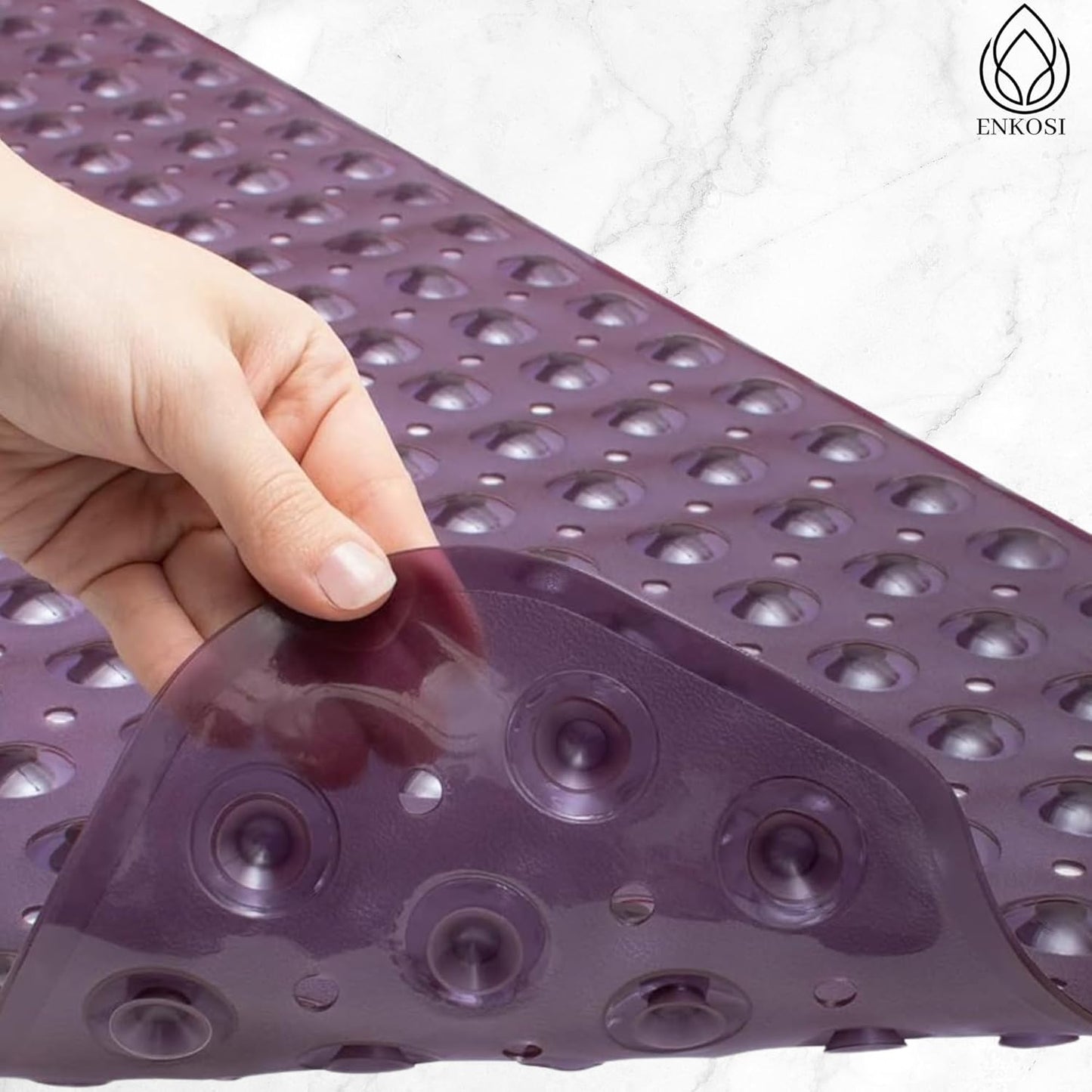 ENKOSI Bath Mat – 40 x 16 Inch Long Non-Slip Bathtub & Shower Mat with Suction Cups – Large PVC Bathroom Mat with Drain Holes for Tub & Shower (Bath - 40x16 Purple)