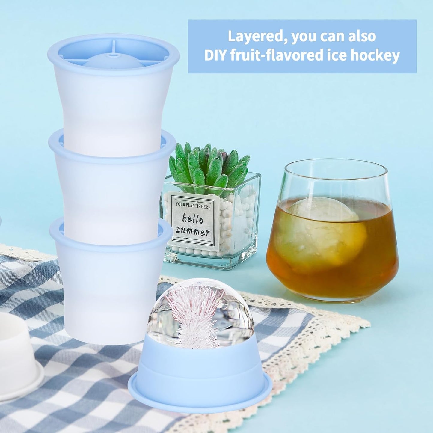 (2025 Upgrade) Ice Molds 4 PCS, Silicone Sphere Ice Mold Maker, Stackable Easy Release Circle Ice Cube Mold with Lids, Spherical Ice Makers with Lids for Whiskey, Cocktails, Bourbon, and Drinks