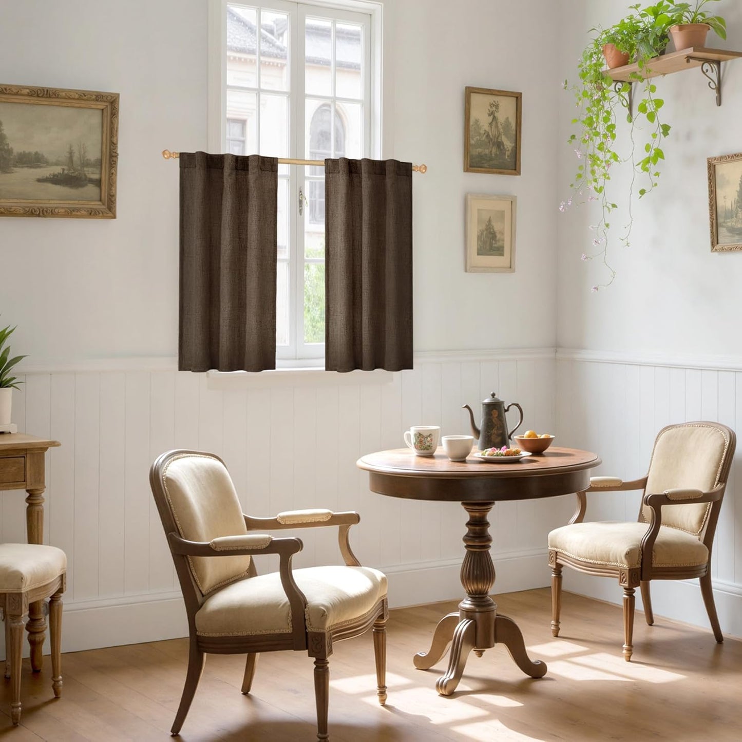 YoungsTex Brown Linen Curtains 40 Inch Length for Small Window, Chocolate Light Filtering Drapes with Rod Pocket Back Tab for Bathroom Kitchen Window, 30 x 40 Inch, 2 Panels