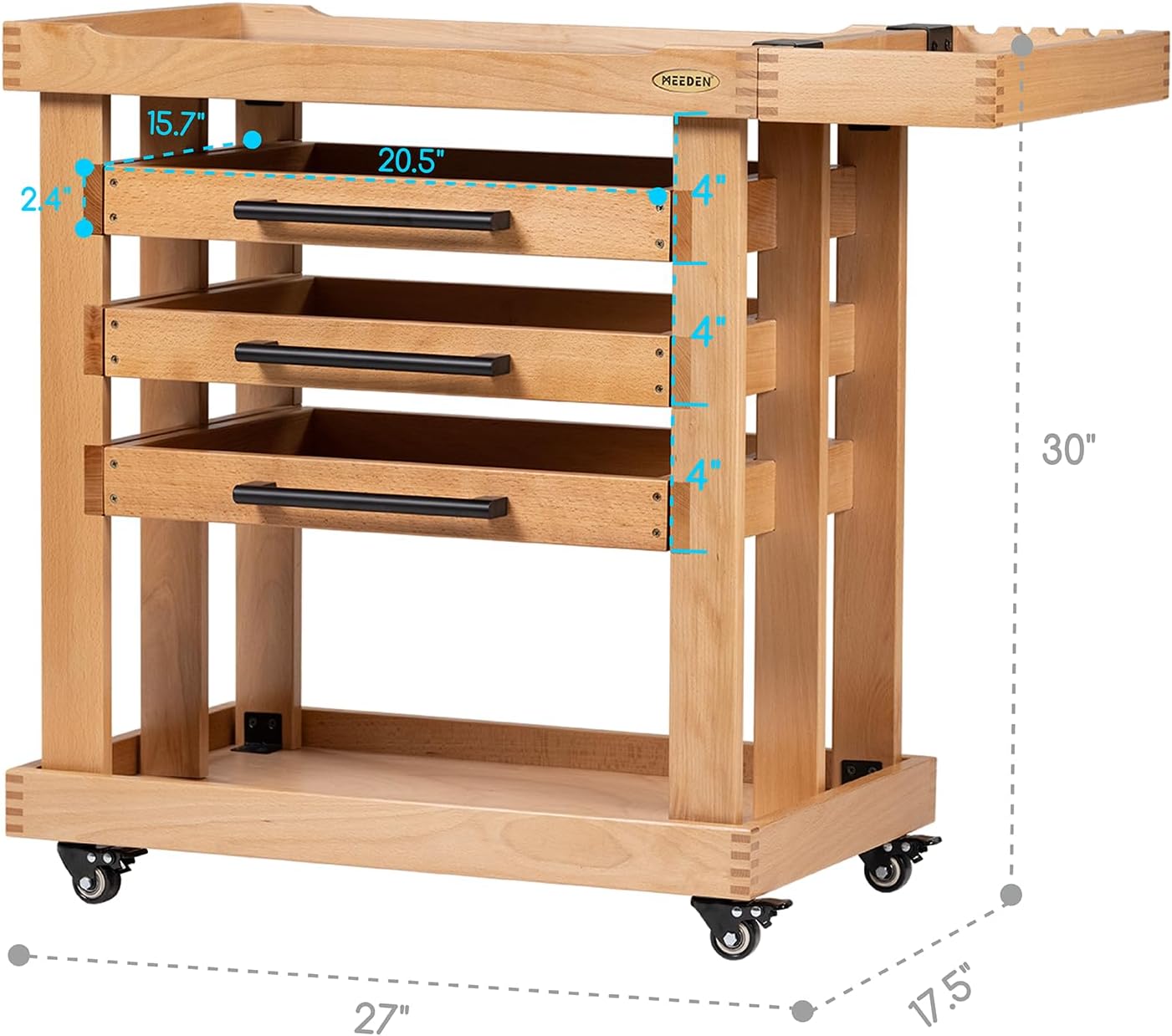 MEEDEN Art Supplies Storage Cart: 5-Tier Solid Beech Wood Utility Rolling Cart with 3 Drawers - Craft Orgnizer on 4 Wheels