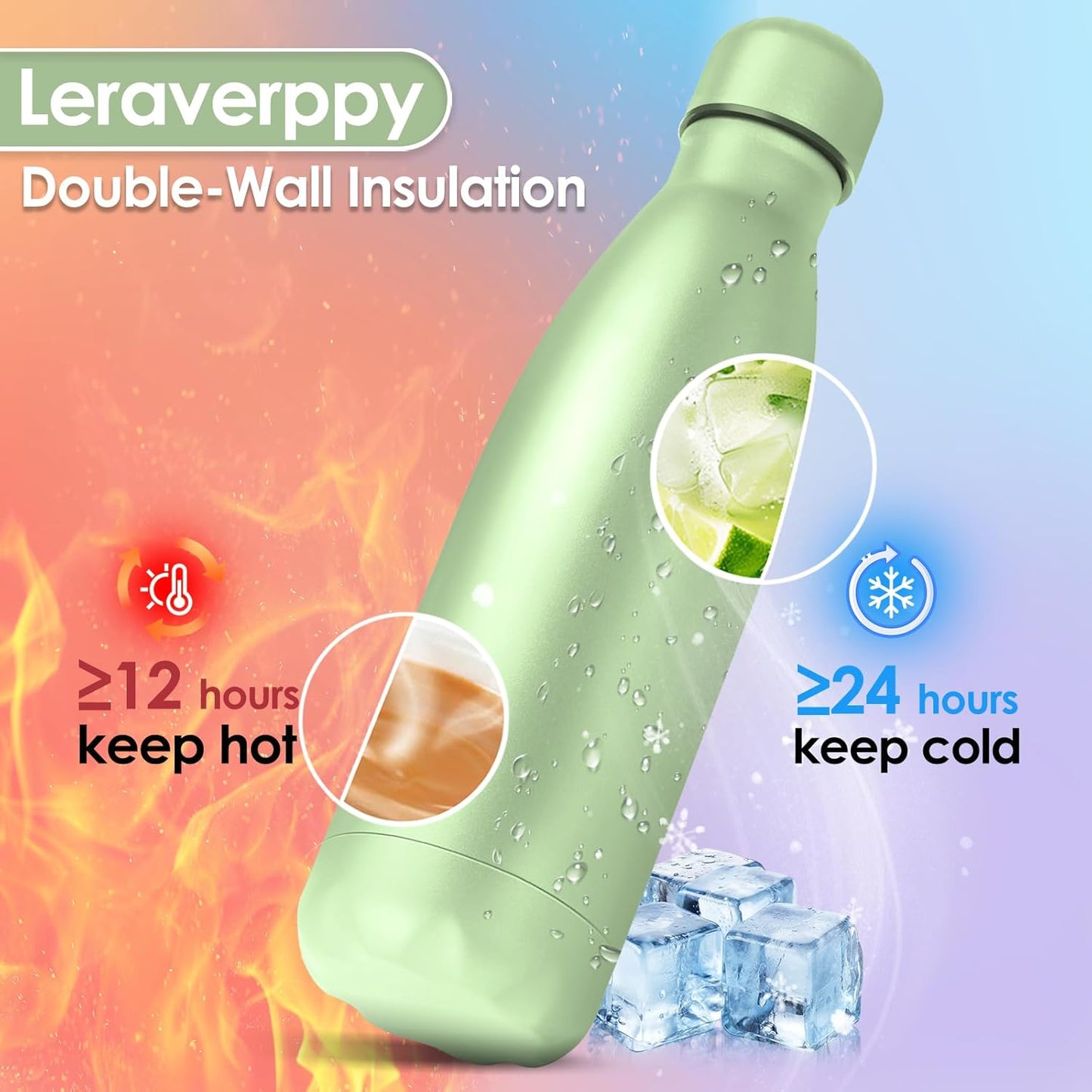 25oz Cola-Bottle Shaped Stainless Steel Leak-proof Water Bottle,Double Wall Vacuum Insulated Metal,Travel Mug For Sports Indoors & Outdoors,BPA-Free School Kids Flasks,Green(1 Pack)