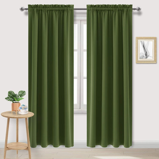 DWCN Blackout Curtains Room Darkening Thermal Insulated Bedroom Curtains Window Curtain Panels, 52 x 84 inches Long, Set of 2 Olive Green Rod Pocket Drapes