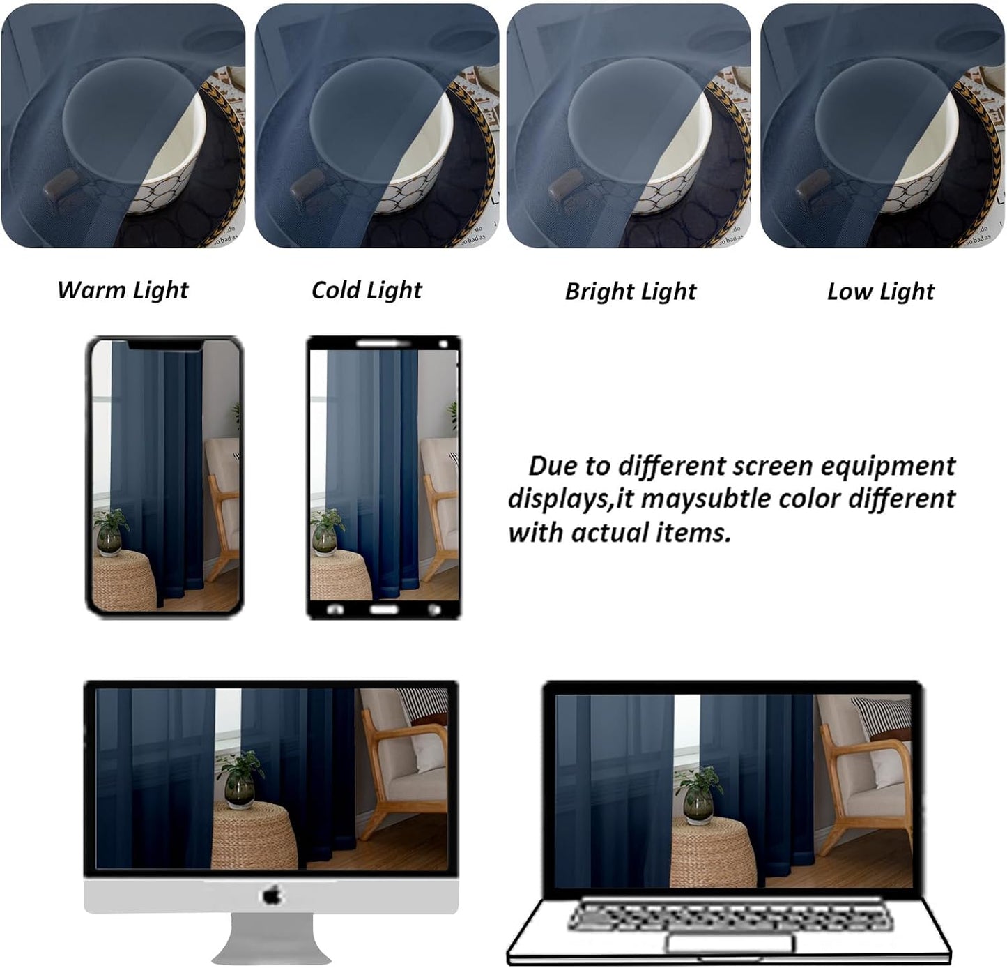 Chyhomenyc Navy Blue Sheer Curtains 84 Inches Long 2 Panels Set - Light Filtering Curtains for Living Room, Soft Breathable Voile Rod Pocket Bedroom Window Drapes, 42Wx84L Inch, 2PCS