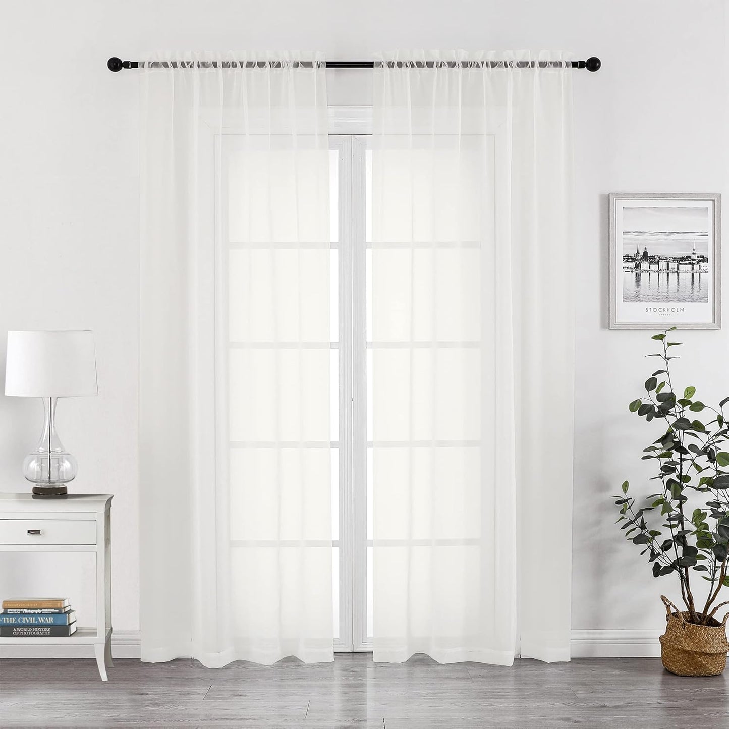 Chyhomenyc Sheer Ivory Curtains 90 inches Long 2 Panels, Light Filtering Soft Airy Solid Elegant Voile Window Treatment Drapes for Bedroom Living Room Wedding Party Decor, 42 Wx90 L Inches