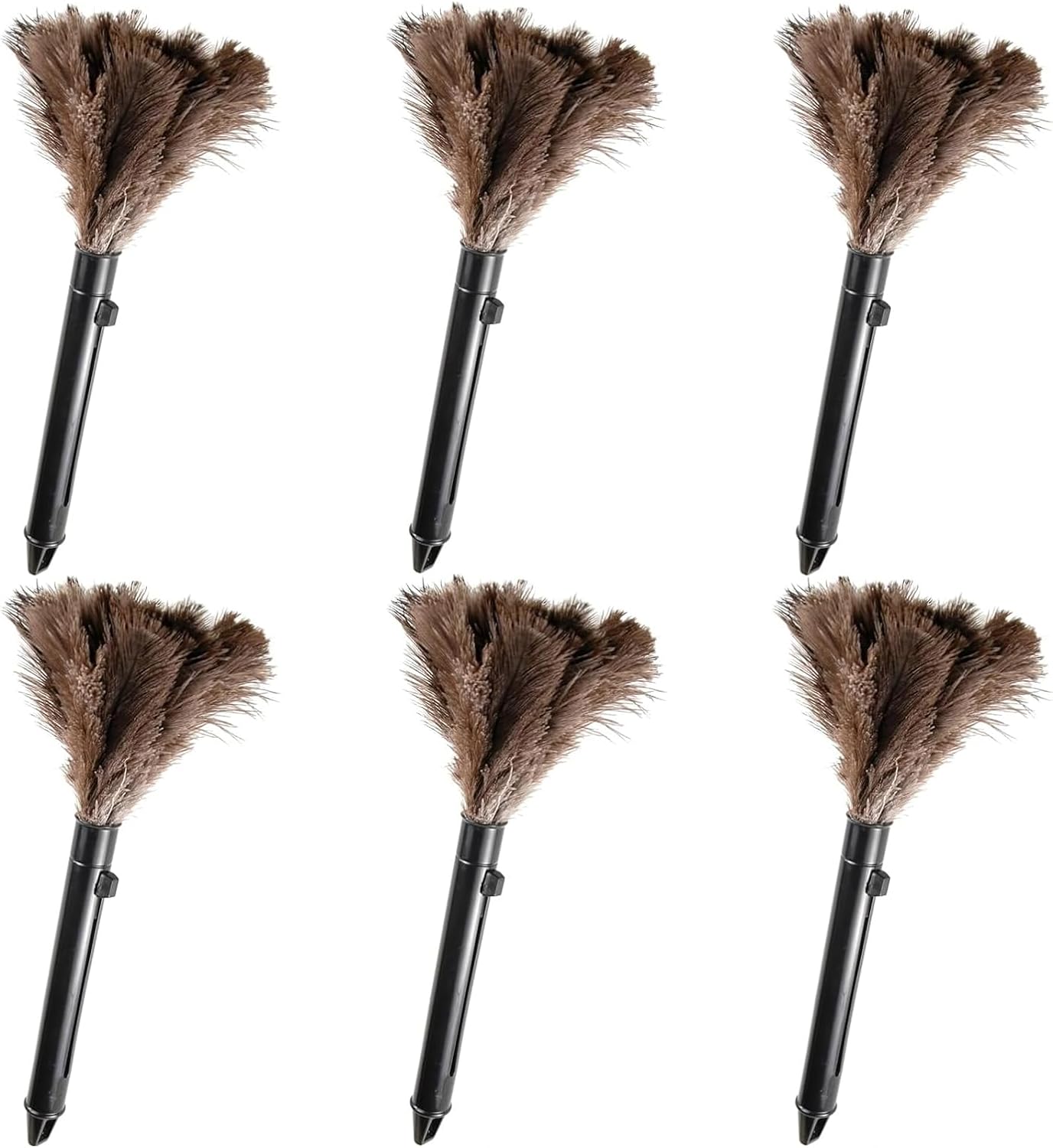 Retractable Feather Duster-Genuine Ostrich Feathers,Anti-Static,Reusable Eco-Friendly Handheld Cleaning for Keyboard,Home,Car,Office(10 to 15 Inches) 6 Pack