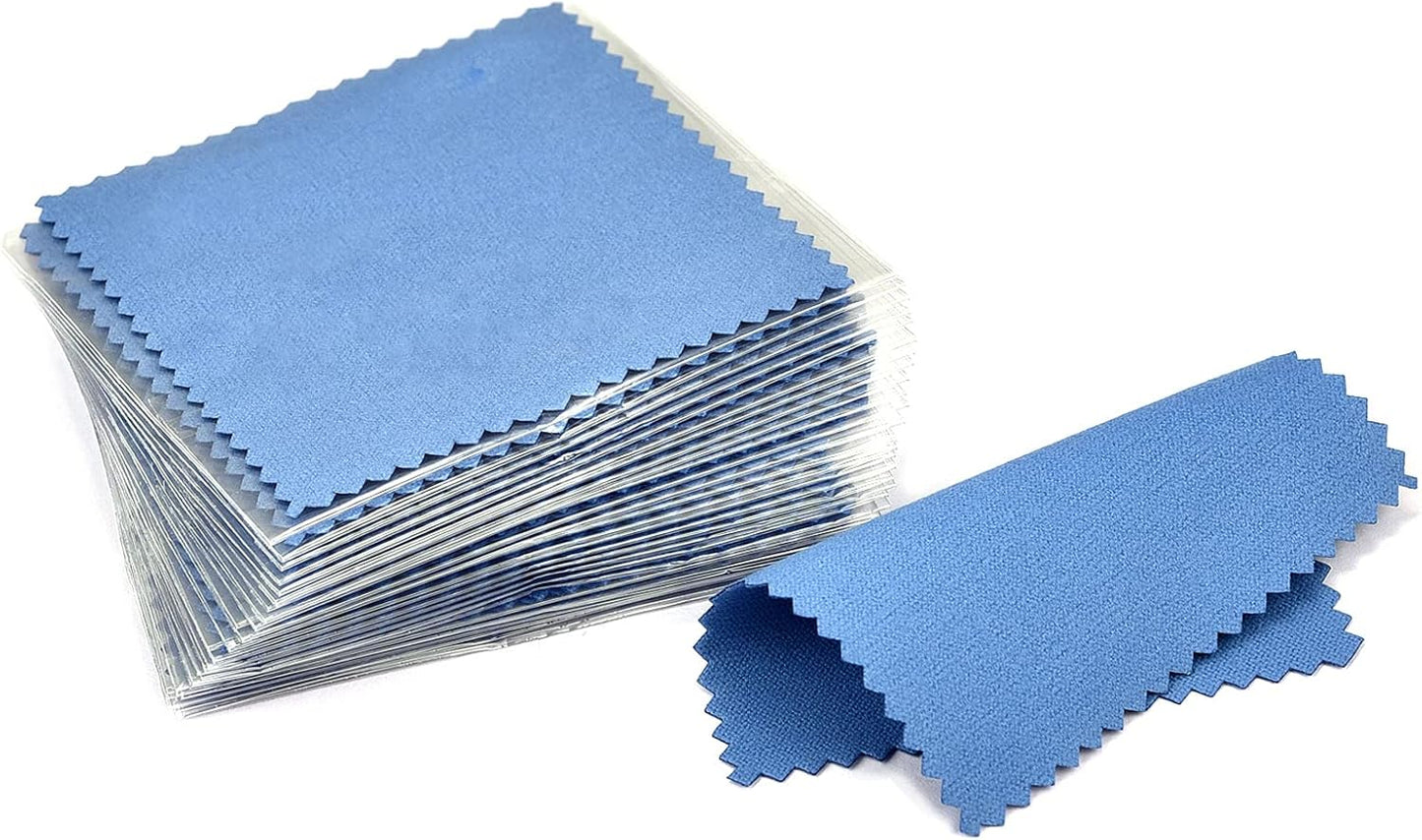 SEVENWELL 50pcs Jewelry Cleaning Cloth Dark Blue Polishing Cloth for Sterling Silver Gold Platinum Small Silver Polish8x8cm