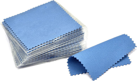 SEVENWELL 50pcs Jewelry Cleaning Cloth Dark Blue Polishing Cloth for Sterling Silver Gold Platinum Small Silver Polish8x8cm