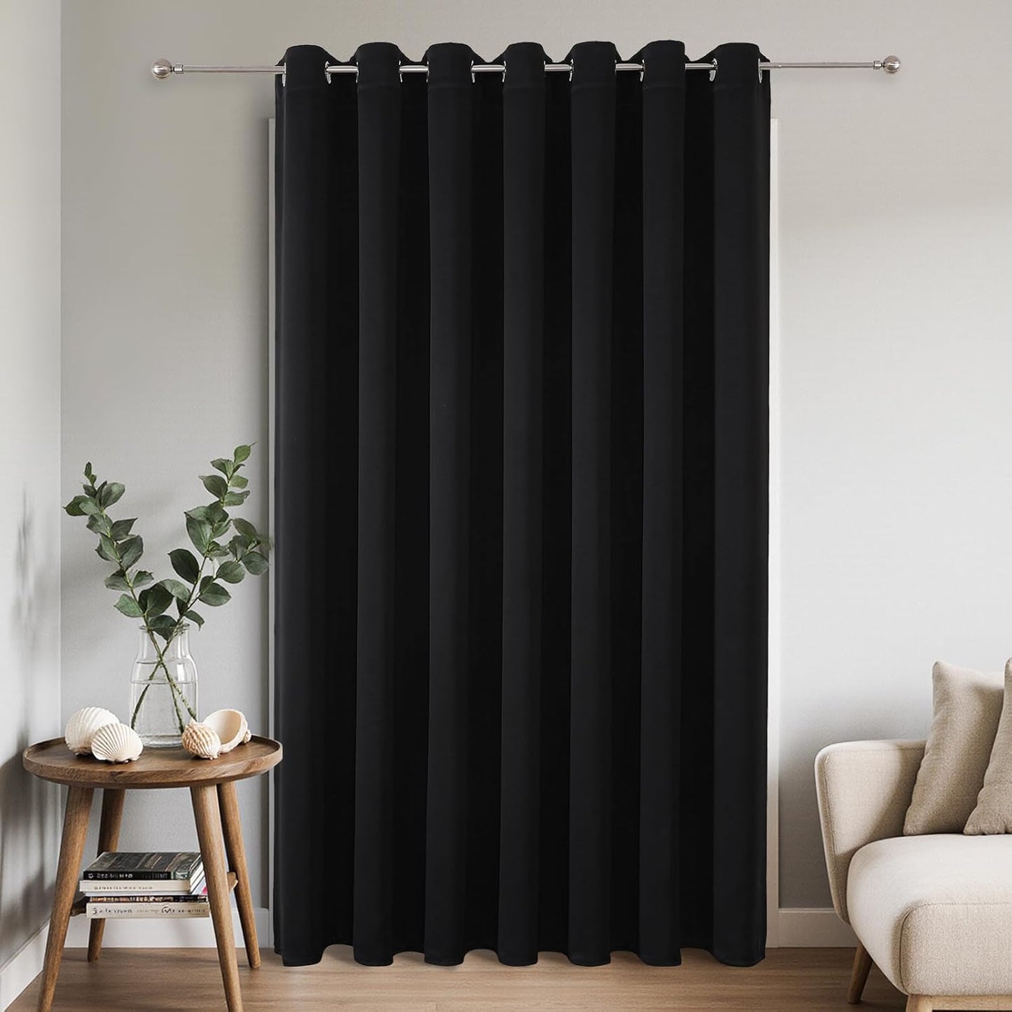 Joydeco Blackout Patio Sliding Door Curtains 108 Inches Long, Grommet Privacy Room Divider Curtains, Extra Wide Thermal Blackout Drapes for Bedroom Living Room (Black, 100Wx108L, 1 Panel)