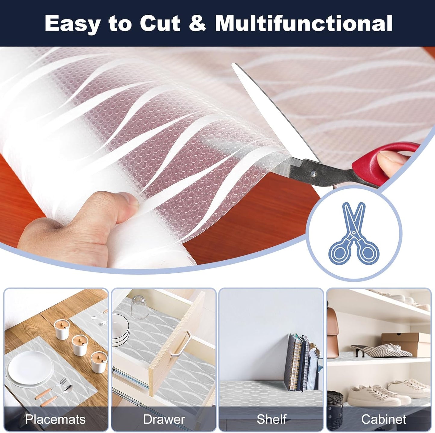 Shelf Liner, Waterproof Refragerator Liner, Drawer Liners for Kitchen Cabinet, Bathroom Sink Mat No Slip Cupboard Mats Non Adhesive Fridge Liner EVA Place Mats Roll - Clear Wave 17.5"×118"