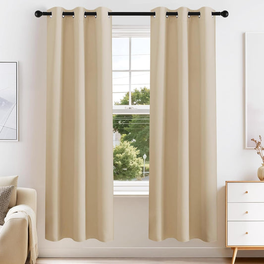 PONY DANCE Blackout Curtains for Bedroom 72 Inch Length 2 Panels Set, Privacy Thermal Insulated Room Darkening Grommet Drapes for Living Room Window, W34 x L72 Inch, Biscotti Beige