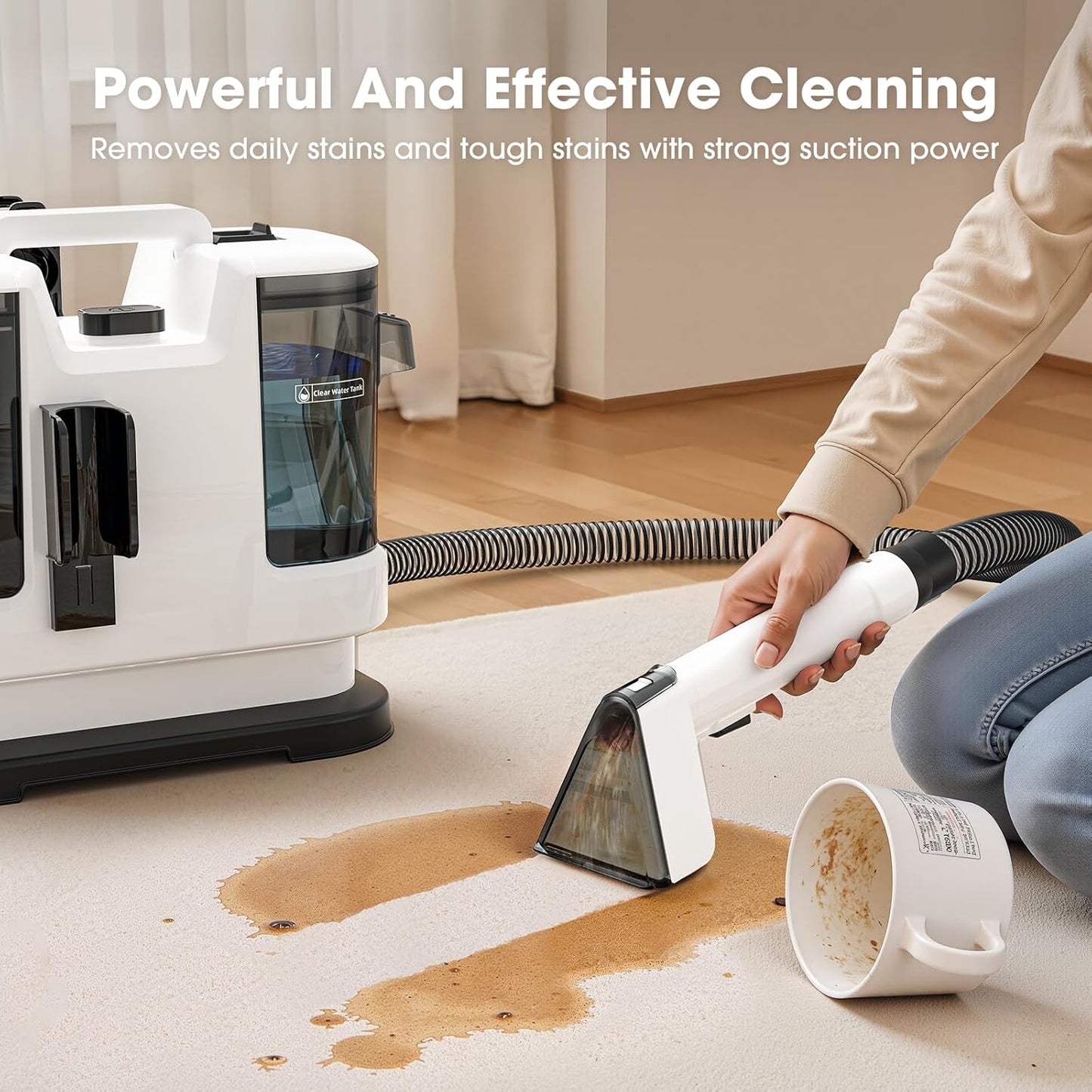Upholstery Cleaner Machine - 13.5Kpa Suction Couch Cleaner Machine, Handheld Portable Carpet Cleaner with Self-Cleaning and 450W Motor for Pet Stain, Couch, Stair, Car Seat and Area Rug