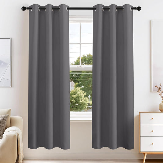 PONY DANCE Gray Black Out Curtains 72 inch Long for Bedroom 2 Panels Set, Solid Thermal Insulated Blackout Curtain Light Blocking Draperies for Living Room Window Treatments Decor(Grey, 42 inch Wide)