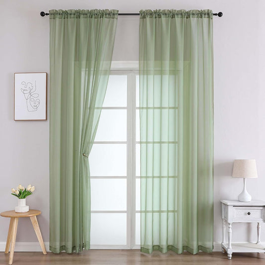 Chyhomenyc Sage Green Sheer Curtains 96 Inches Long 2 Panels, Light Filtering Green Curtains for Living Room, Soft Gentle Voile Rod Pocket Bedroom Window Drapes, 59Wx96L Inch, 2PCS