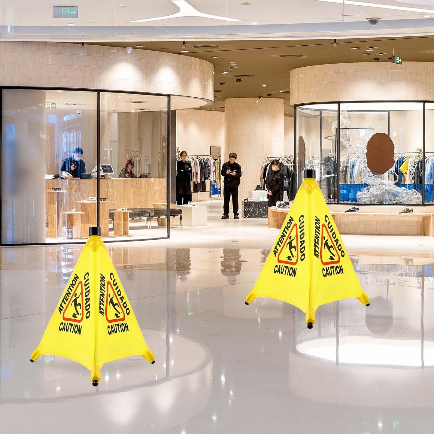 4-Packs Wet Floor Signs 20 Inch, Pop UP Bilingual Yellow Caution Wet Floor Sign with Wall Mounted Storage Tube Foldable, Slip Carefully Safety Cone Signs Pop up Caution Commercial Sign
