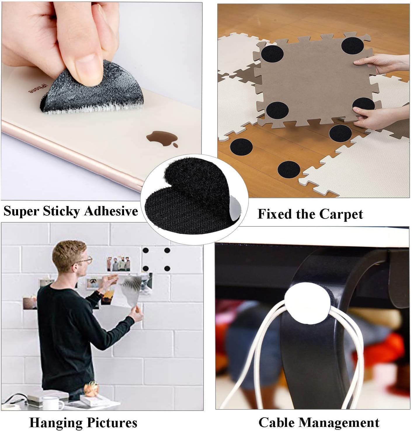 BRAVESHINE 12PCS Industrial-Strength Hook and Loop Fasteners - Double Sided Sticky Tapes - Anti Slip Rug Gripper Tapes Carpet Stickers for Home Office Use - Round Adhesive Wall Mounting Tape 1.5inch