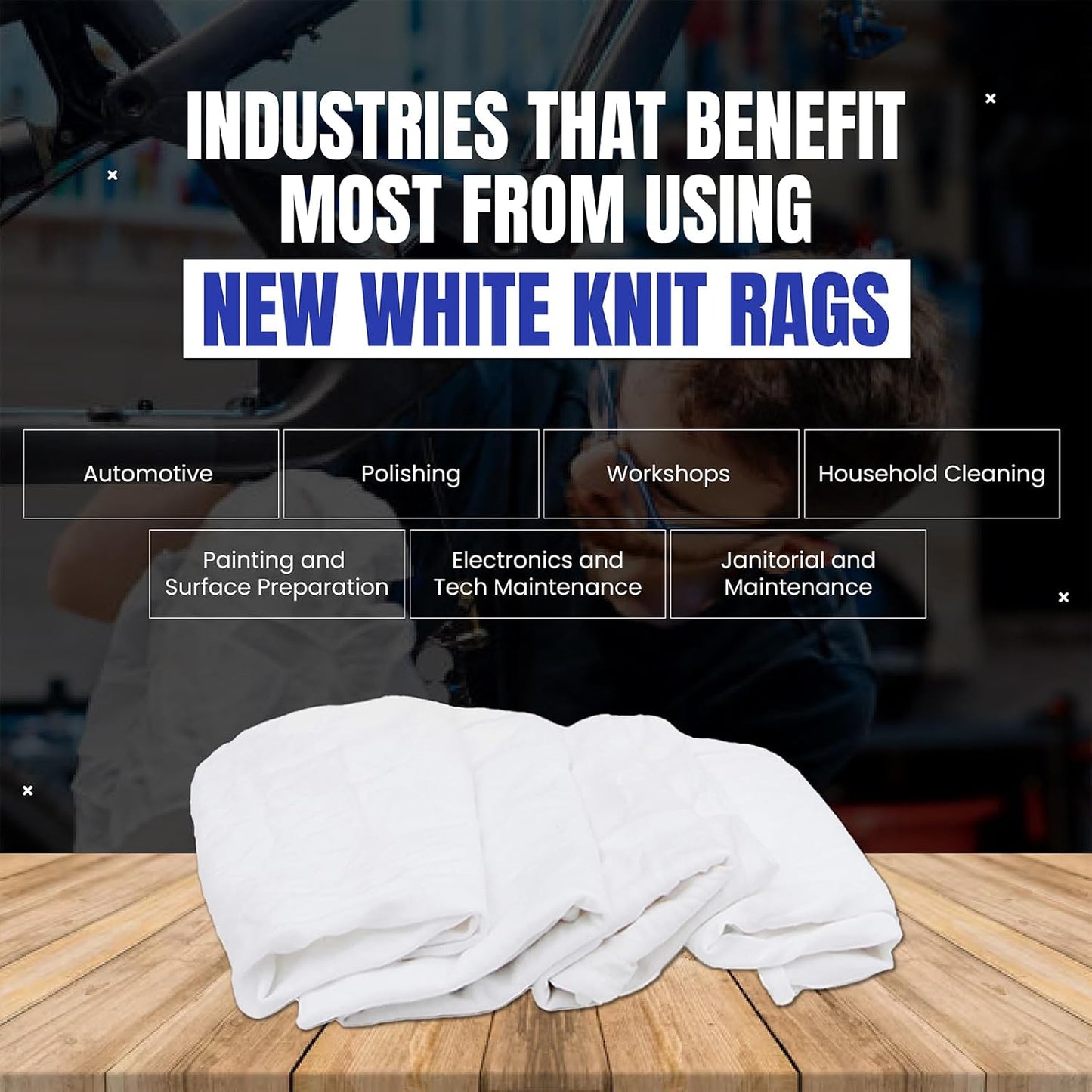 Premium White T-Shirt Cleaning Rags (1 lb. Bag) – White Cotton Rags for Cleaning, Staining, Painting, Oil, Grease & Dust Removal – Shop Rags Bulk for Multipurpose use