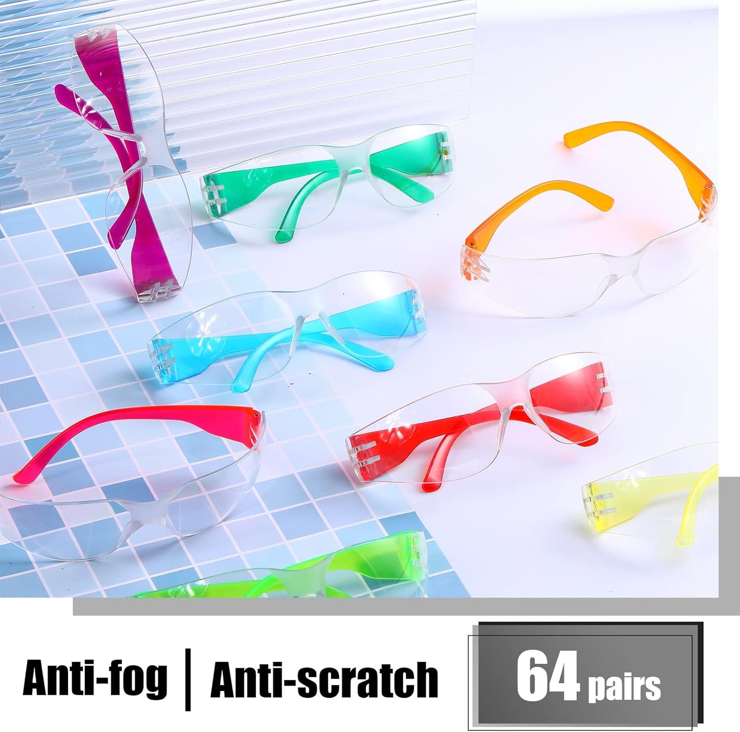 Chumia 64 Pcs Kids Safety Glasses Scratch Impact Resistant Safety Goggles Anti Fog Protection Glasses with Clear Lens