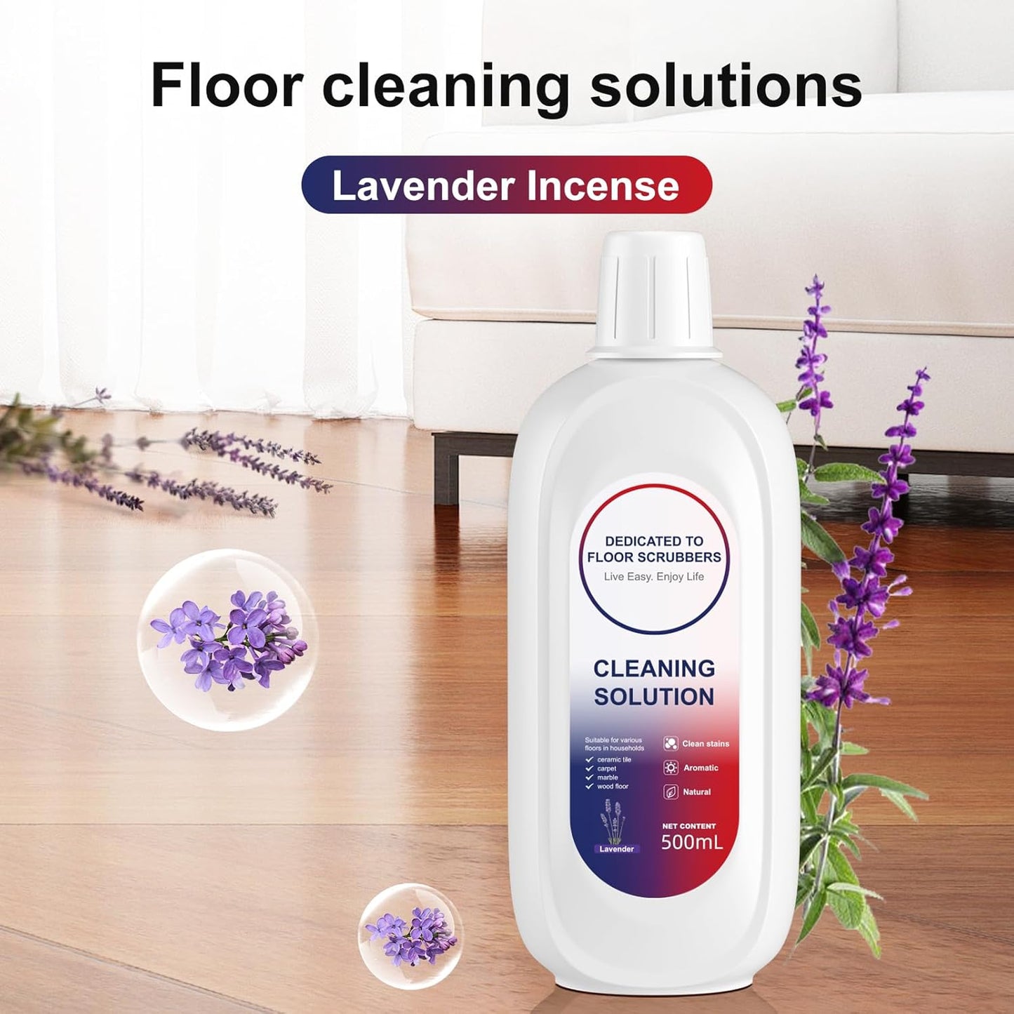 Floor Cleaning Solution 500ml Lavender Fragrance Cleaning Solution Refill Compatible With TINECO iFLOOR, iFLOOR 3, S3, S5, S5 COMBO, S5 Pro 2, One S6, S7 PRO, S7 COMBO Wet Dry Vacuum (2 bottle)