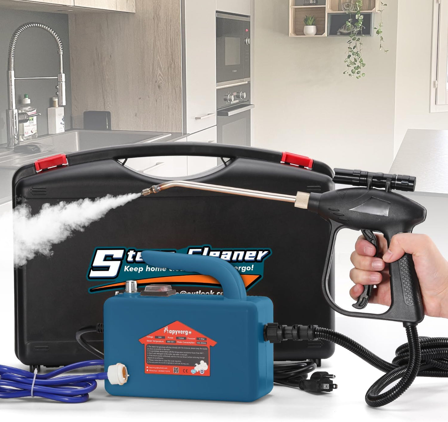 High Pressure Steam Cleaner - 1700W Handheld Steamer for Cleaning Grout Tile, Hand Held Portable Steam Pressure Washer for Car Auto 110V