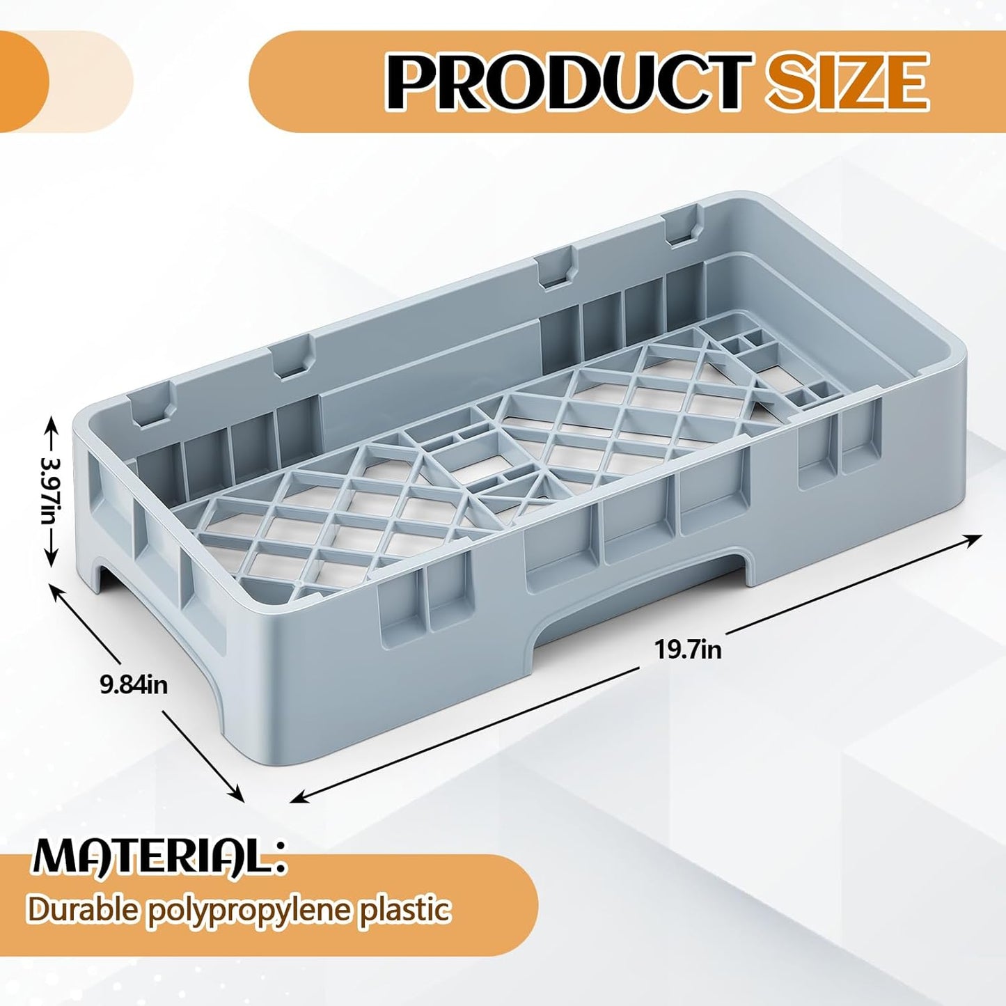 Commercial Dishwasher Tray Rack Polypropylene Full Size Flatware Rack for Bowls Plates Knives Forks Cups (19.7 x 9.84 x 1.97 Inch,Gray)