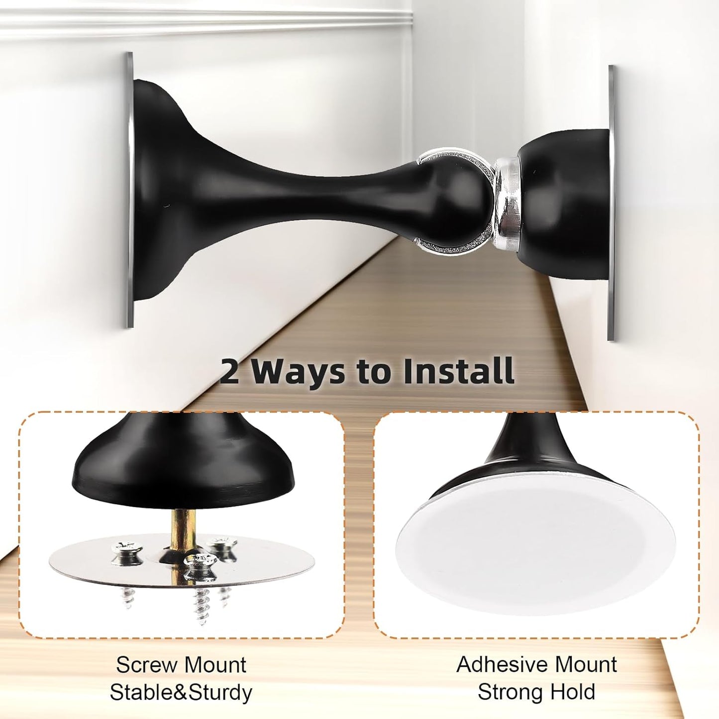 Probrico Black Magnetic Door Stoppers for Bottom of Door, Stainless Steel Magnet Door Catch Door Stop to Keep Door Open, Heavy Duty Door Holder, Wall and Floor Mounting, 1 Pack