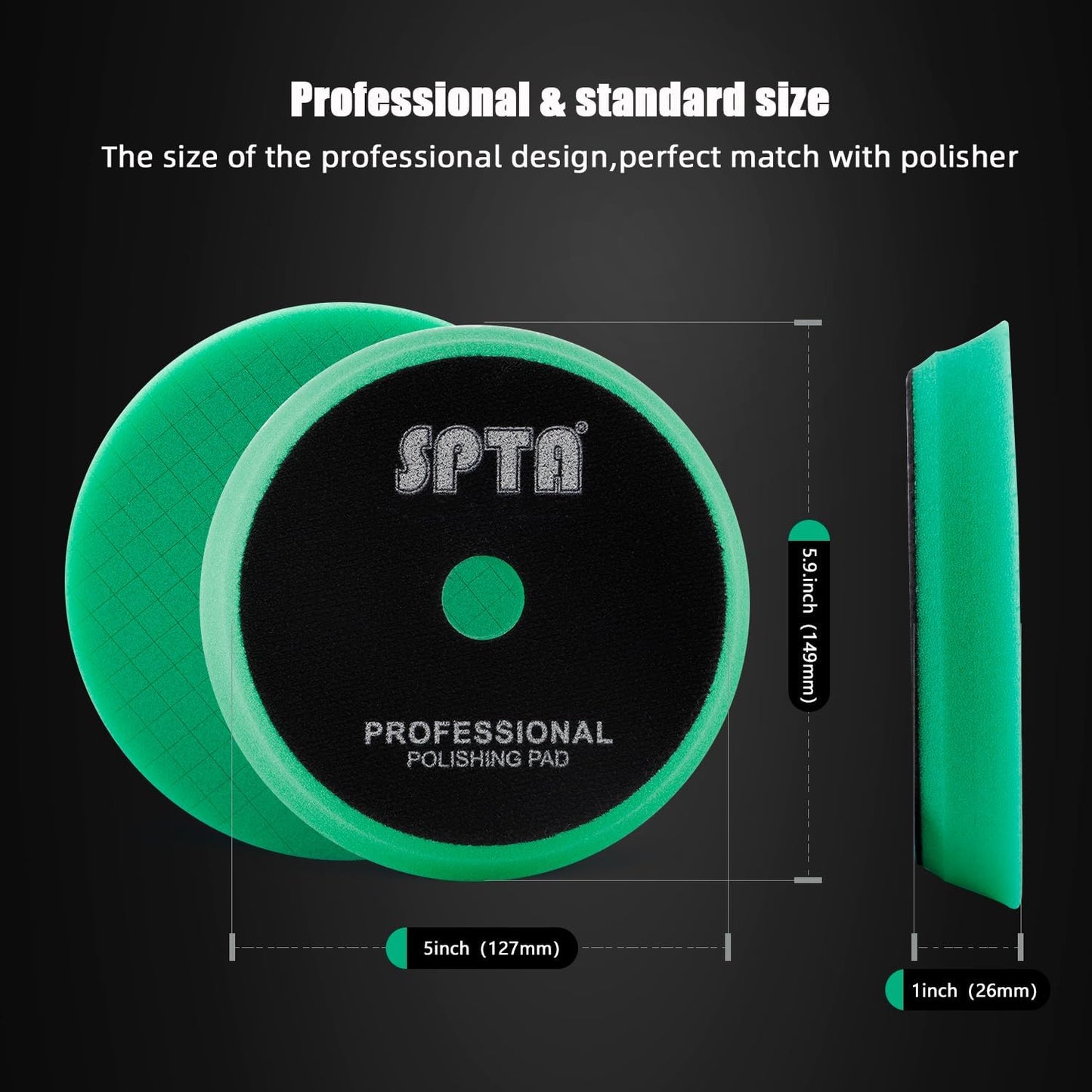 SPTA Polishing Pads, 5Pc 5 Inch 125mm Orbital Buffer Polisher Pads and 1Pc Microfiber Buffing Pads, Foam Polish Pad for Compounding, Polishing and Waxing, for 5''/125mm Backing Plate Car Polisher