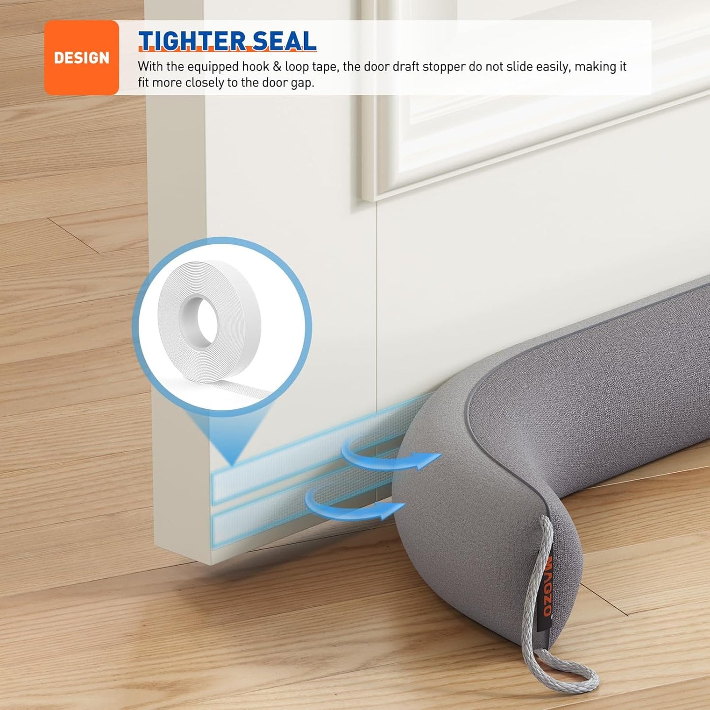 MAGZO Door Draft Stopper, 48 Inch Under Door Draft Blocker Noise Stopper, Weighted Wind Blocker Draft Guard for Bottom of Door, Gray