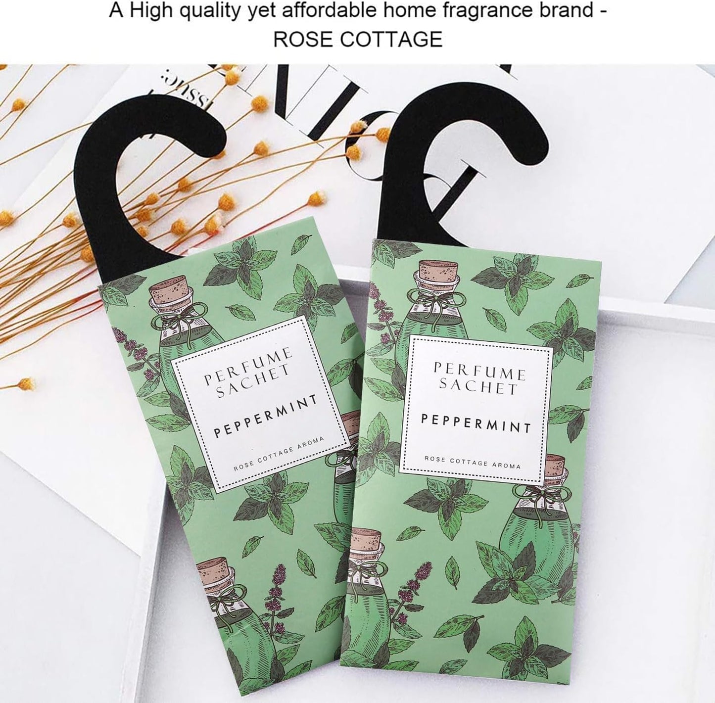 ROSE COTTAGE Large 12 Packs Peppermint Hanging Closet Deodorizer Air Freshener Long Lasting Scented Sachets Smell Goods for House