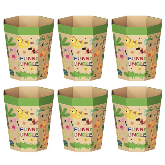 6-Pack Cardboard Trash Can – Foldable, Recyclable, Plastic-Free & Reusable Small Waste Paper Basket for Kids - Garbage Bin Perfect for Bedrooms, Playrooms, Children's Room & Outdoor (3.2 Gallon)