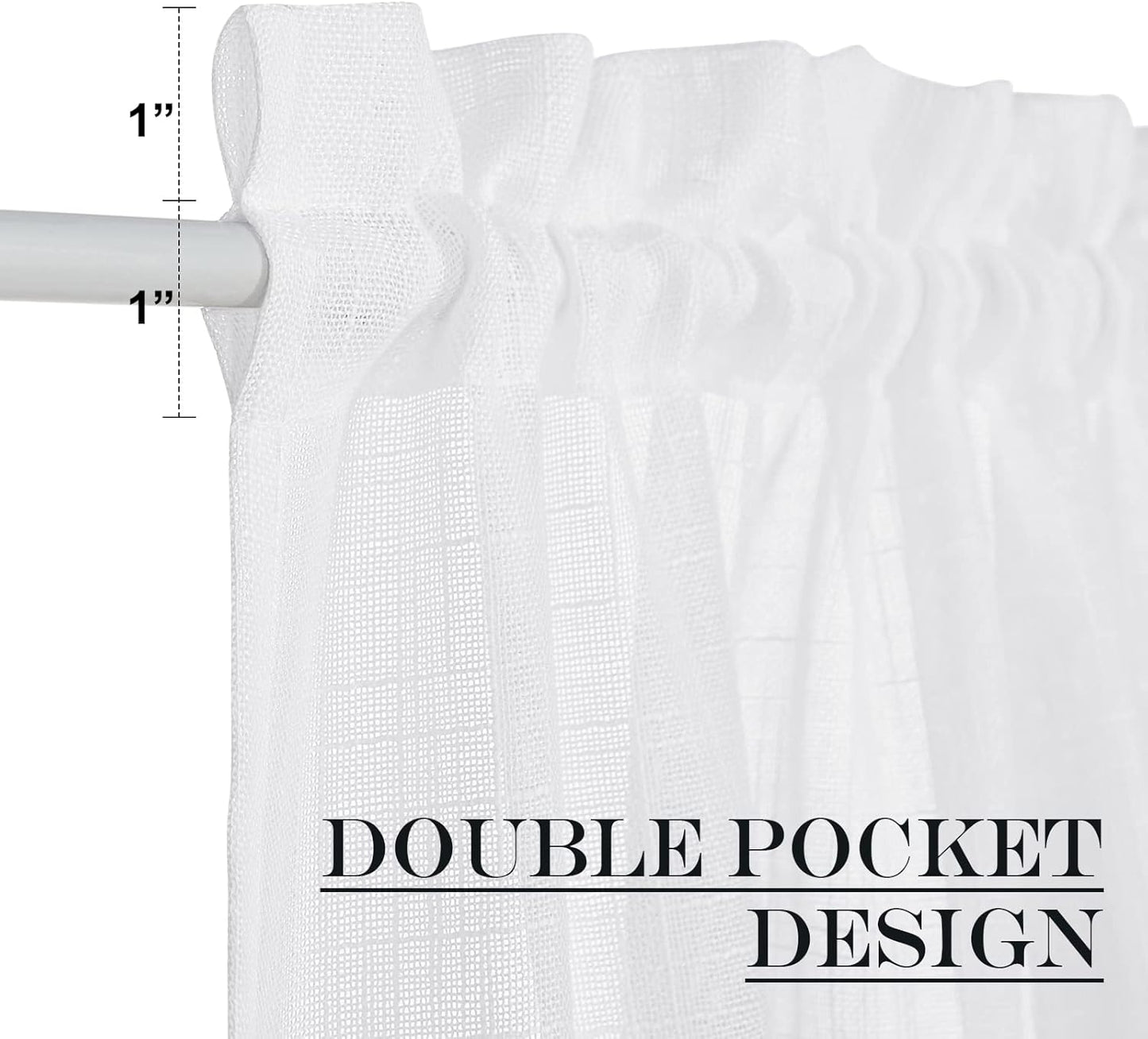 NICETOWN Door Curtains for Sliding Glass French Door, Farmhouse Linen Cutains for Kitchen Light Filtering Rod Pocket Small Window Covering with Tieback, 12" W x 72" L, White, 1 PC