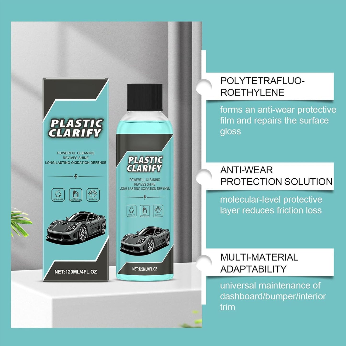 Plastic Clarify for Cars, Plastic Restorer for Cars Exterior, Multifuncional Interior Cleaner for Waterless Car, Detailing Spray, Faded Plastics (3PCS)