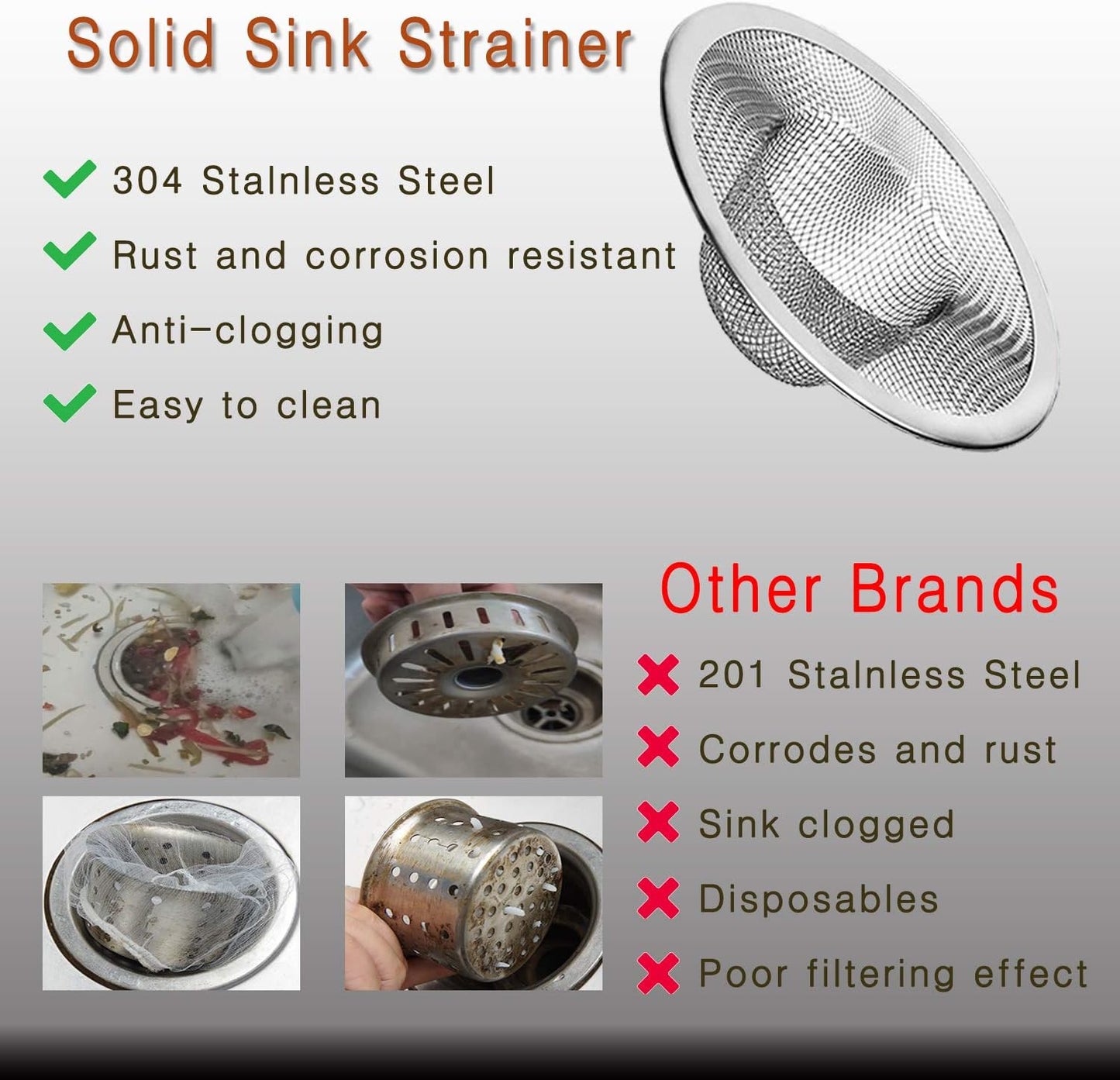 4pcs Heavy Duty Stainless Steel Slop Basket Filter Trap,3.54" Top / 1.65" Mesh Metal Sink Strainer,Perfect for Kitchen Sink/Bathroom Bathtub Wash Basin Floor Drain Balcony Drain Hole,Utility