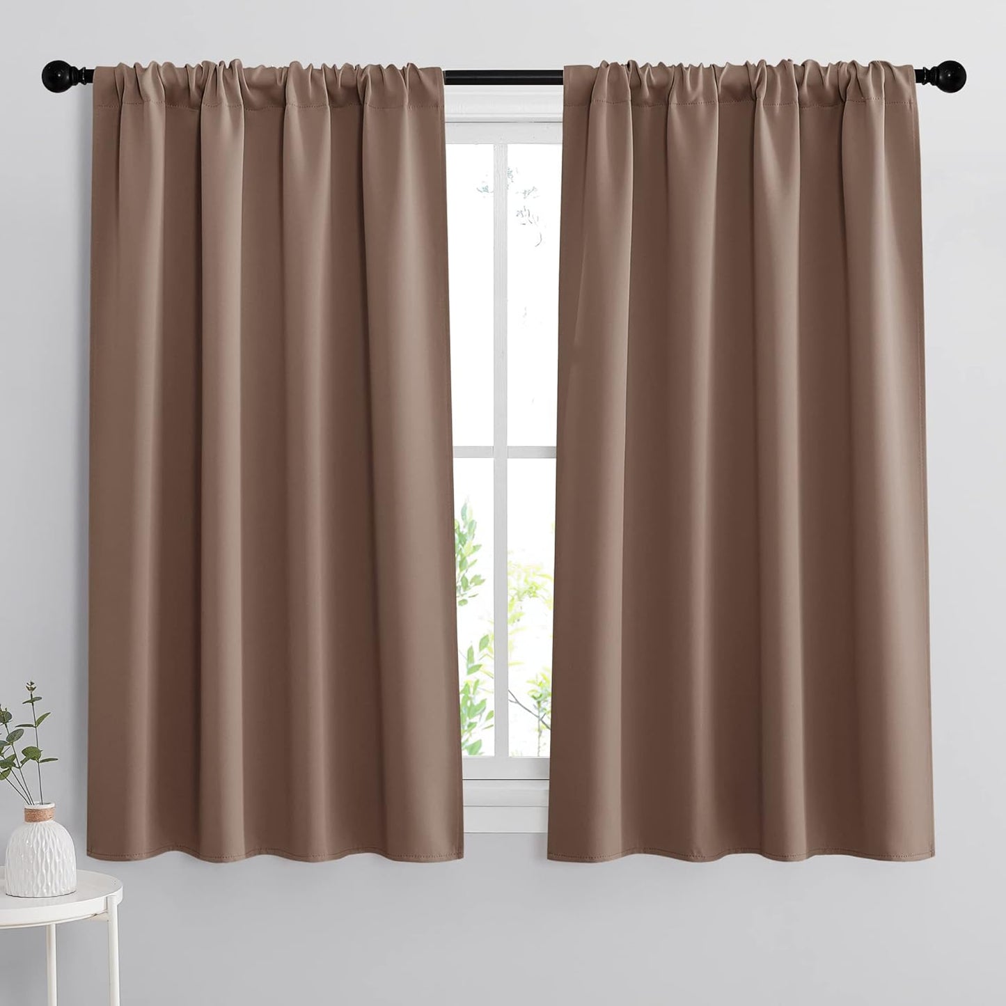 RYB HOME Curtains for Bedroom 63 inches Long, Blackout Thermal Insulating Window Treatment Drapes for Living Room Bathroom Basement Laundry Classroom, W 34 x L 63, Mocha, 2 Panels