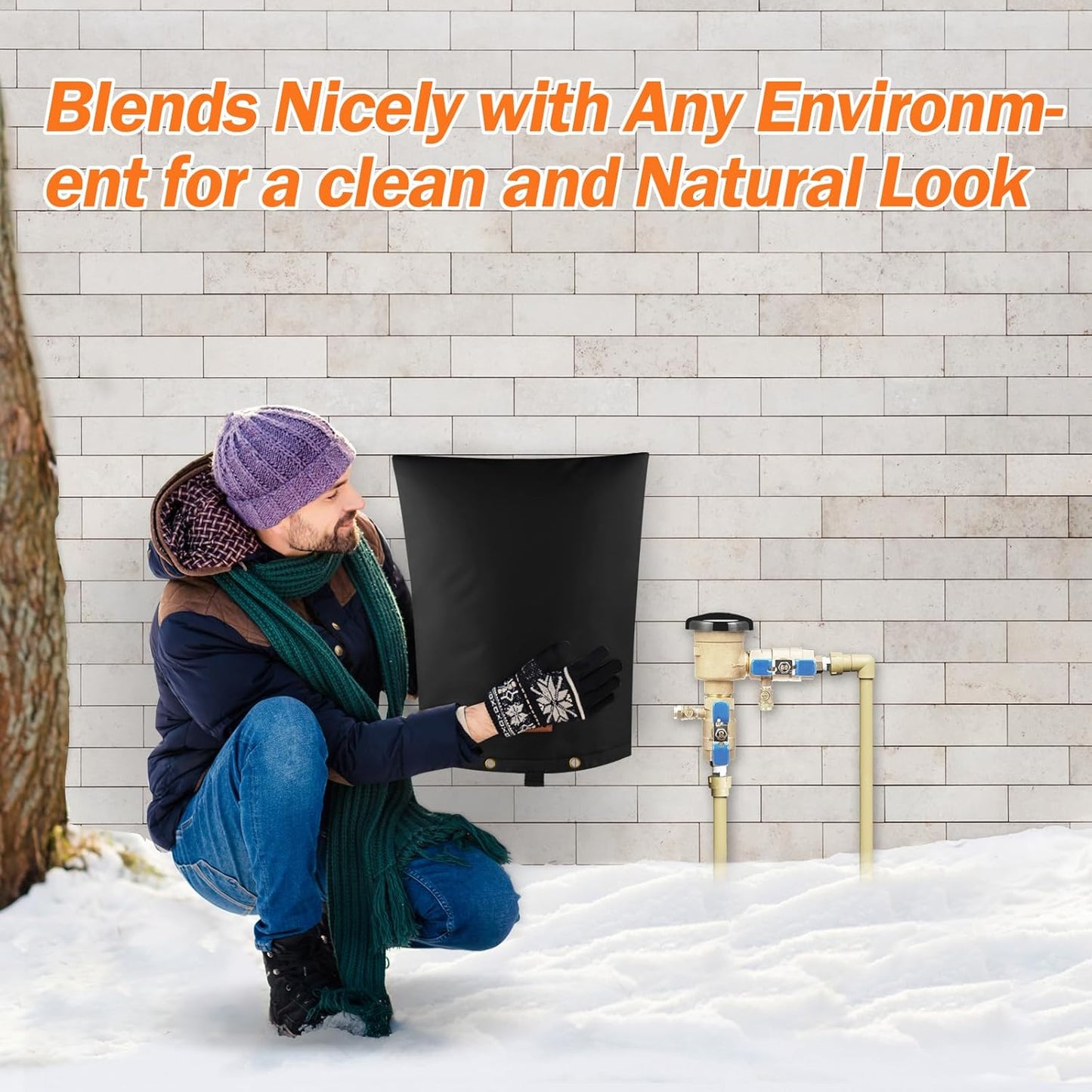 TOHONFOO Backflow Preventer Pipe Insulation Cover (5°F) - Irrigation Sprinkler Valve Insulated Pouch - Water Well Pump Cover - Sturdy 5 Layers for Winter Freeze Protection, 16" W x 20" H, Black