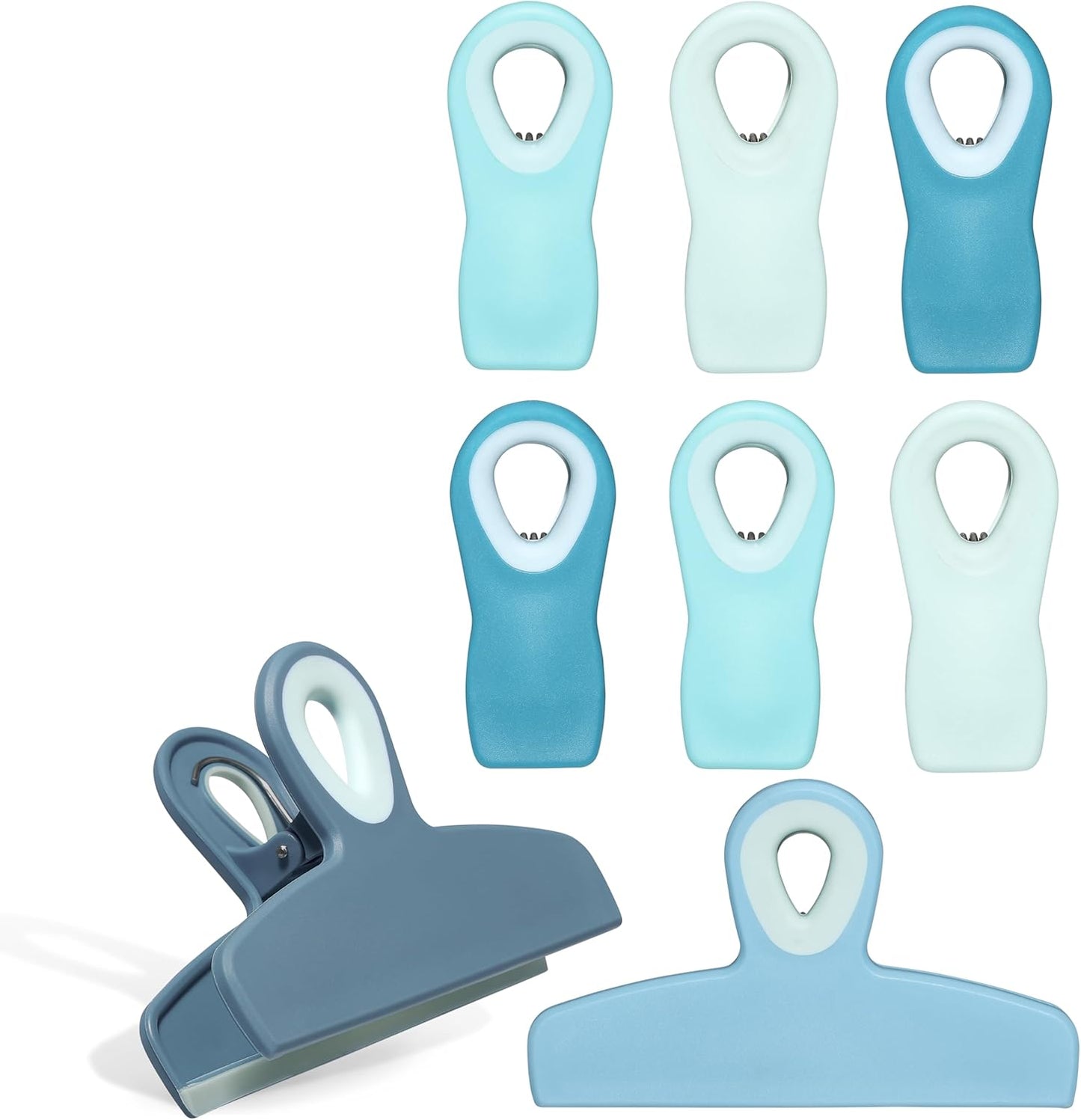COOK WITH COLOR Bag Clips - Heavy Duty Chip Clip and Refrigerator Magnet Clips for Food Storage with Air Tight Seal Grip, Light Blue, Pack of 8