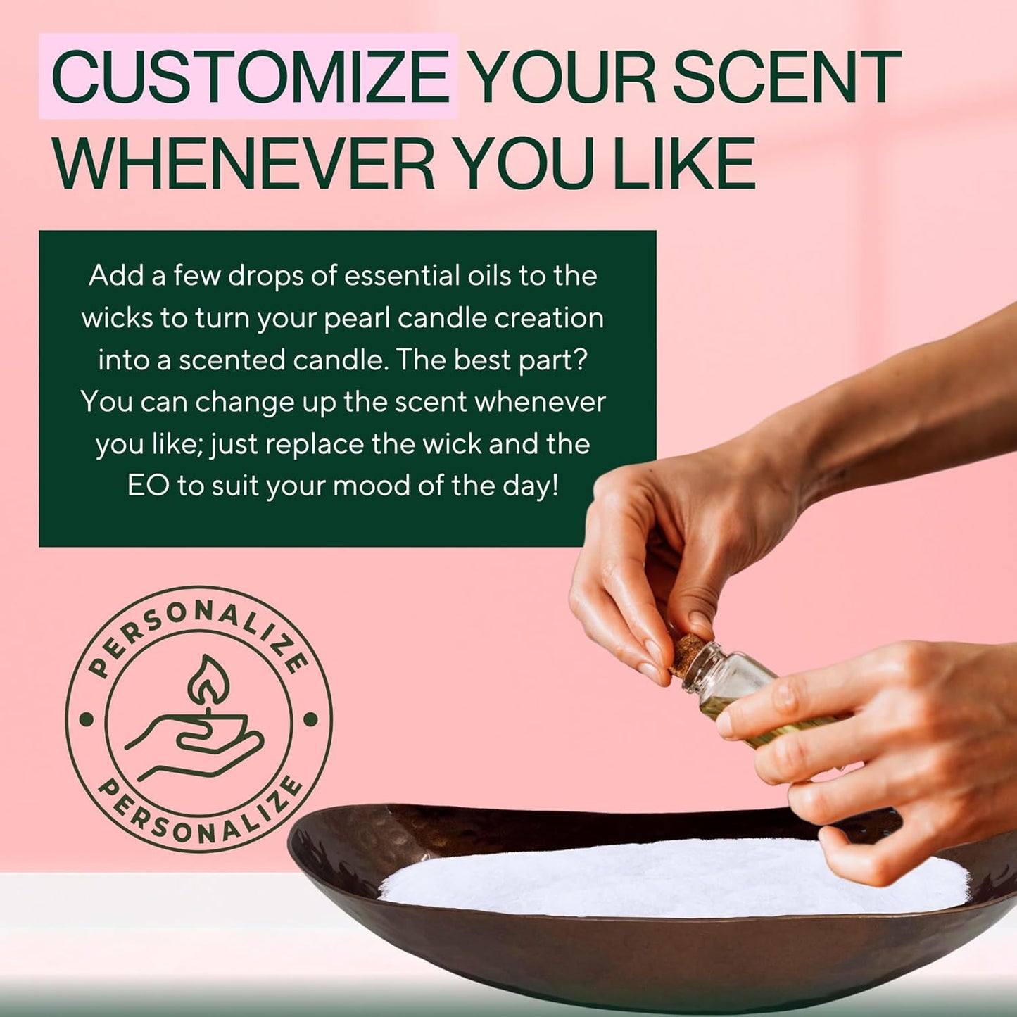 LILY LADUE Sand Candle Kit - 1Lb/16Oz Pearled Candles Sand and Wicks (24) with Bronze Holder, Unscented Aroma Beads, Reusable Pearled Candle Wax for DIY Home Kit, Powder Beads Refill Available