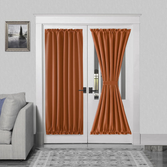 DWCN French Door Curtains – Rod Pocket Thermal Blackout Curtain for Doors with Glass Window, Kitchen and Patio Doors for Privacy, 54 X 72 Inches Long, 1 Curtain Panel with Tieback,Burnt Ochre